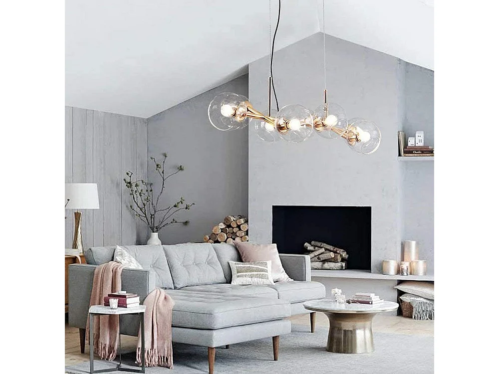 NETTLIFE LED Hanglamp E27 - goud - 8 lichts - met glazen bol - Vintage eetkamerlamp woonkamer | slaapkamer | keuken