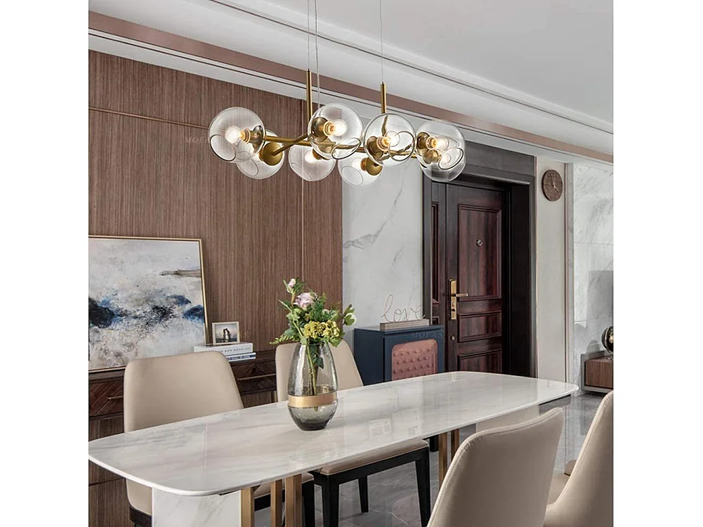 NETTLIFE LED Hanglamp E27 - goud - 8 lichts - met glazen bol - Vintage eetkamerlamp woonkamer | slaapkamer | keuken