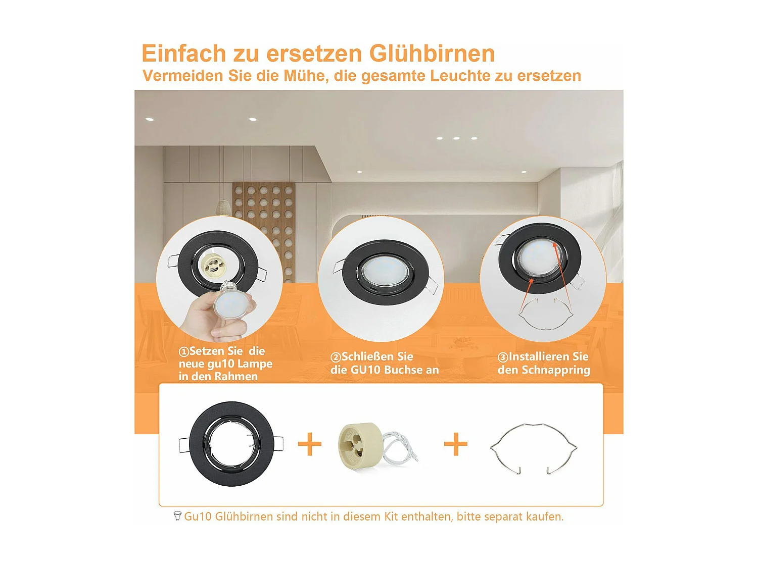 NETTLIFE Set van 12 GU10 LED inbouwspots, 30° verstelbaar, rond, inclusief fitting met chroom halogeen frame, geschikt voor lichtcentra