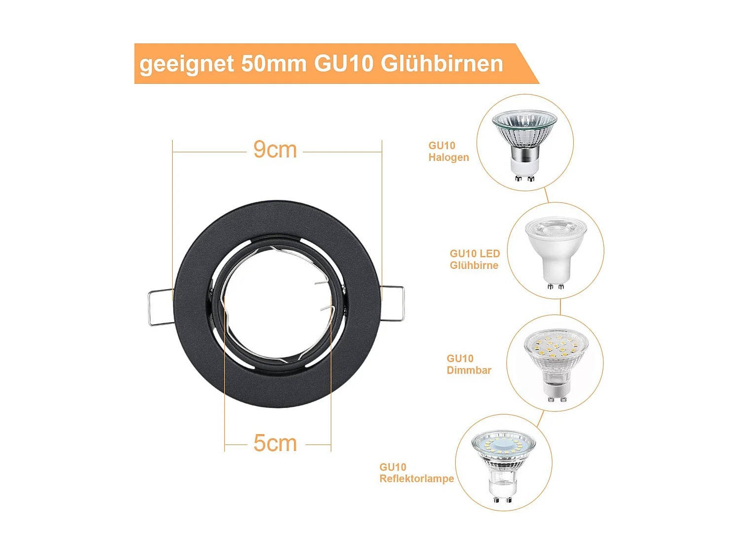 12er Set Gu10 LED Einbaustrahler, 30° schwenkbar, rund, inkl. Fassung