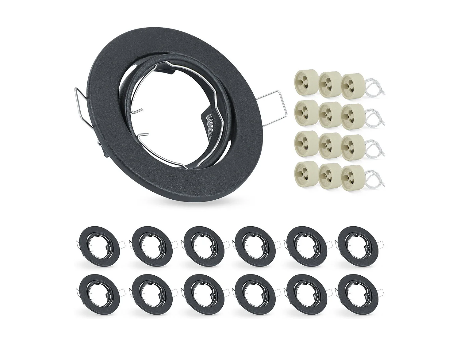 NETTLIFE Kit 12 Spots LED Encastrables GU10 Orientables 30° Ronds Incluant Douille Cadre Halogène Chromé Adapté pour Centre d'Éclairage