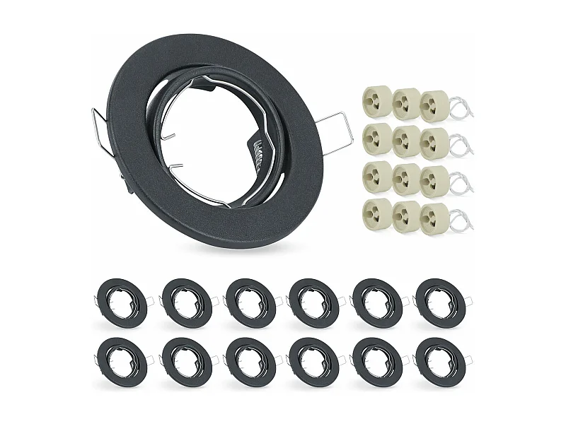 NETTLIFE Set van 12 GU10 LED inbouwspots, 30° verstelbaar, rond, inclusief fitting met chroom halogeen frame, geschikt voor lichtcentra