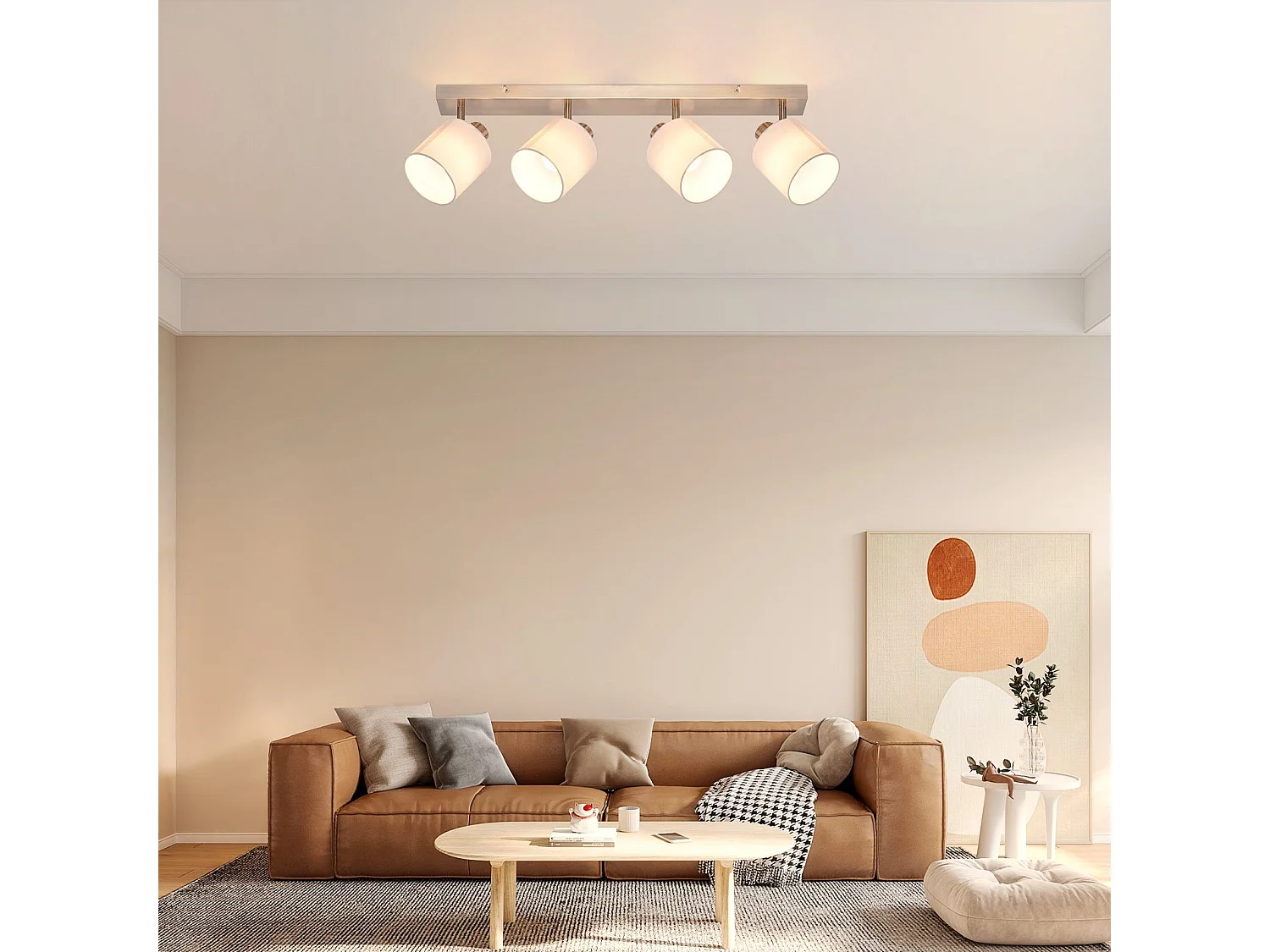 NETTLIFE 4er Moderner Wohnzimmer Deckenstrahler E14 Silber 350° Schwenkbar MAX.25W Stoffschirmlampe für Schlafzimmer Küche Flur (Ohne Leuchtmittel)