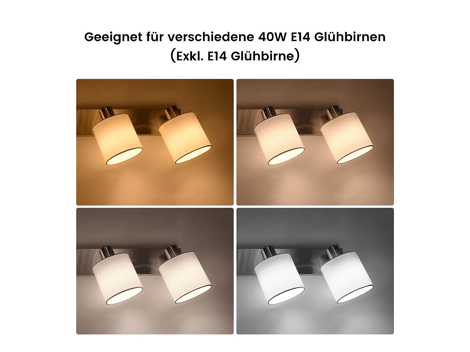 NETTLIFE 4er Moderner Wohnzimmer Deckenstrahler E14 Silber 350° Schwenkbar MAX.25W Stoffschirmlampe für Schlafzimmer Küche Flur (Ohne Leuchtmittel)