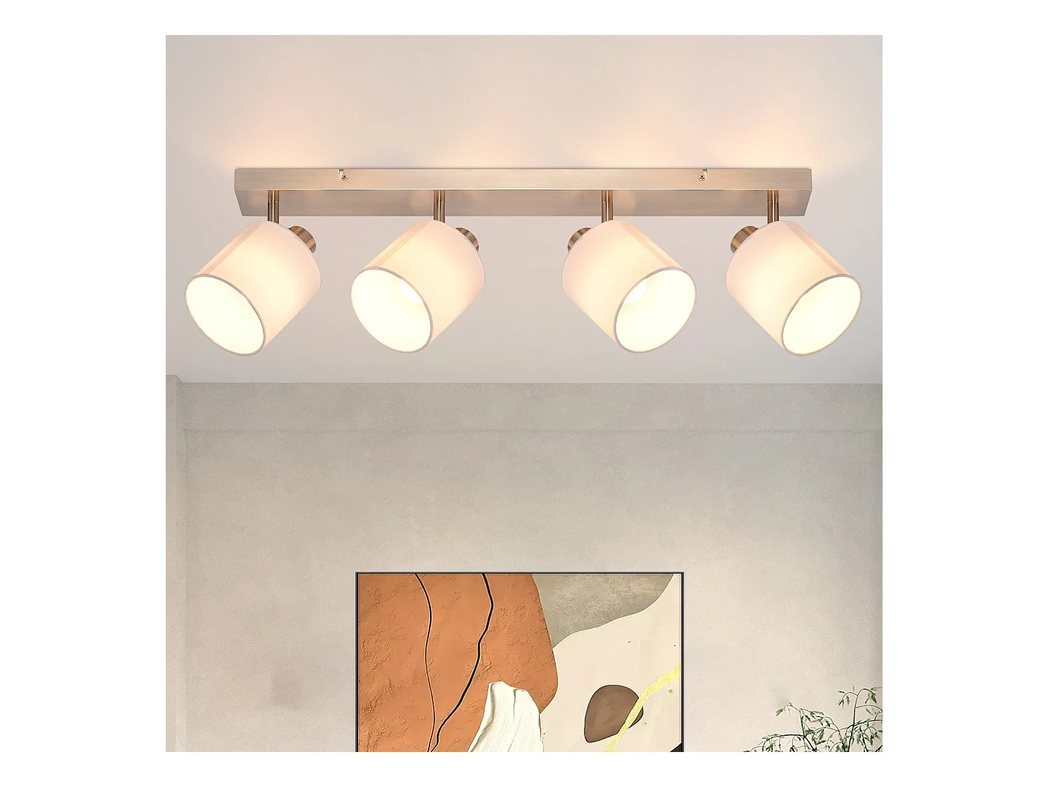 NETTLIFE 4 Spots de plafond salon moderne E14 argent pivotant à 350°MAX.25W lampe écran en tissu pour chambre cuisine couloir (sans ampoule)