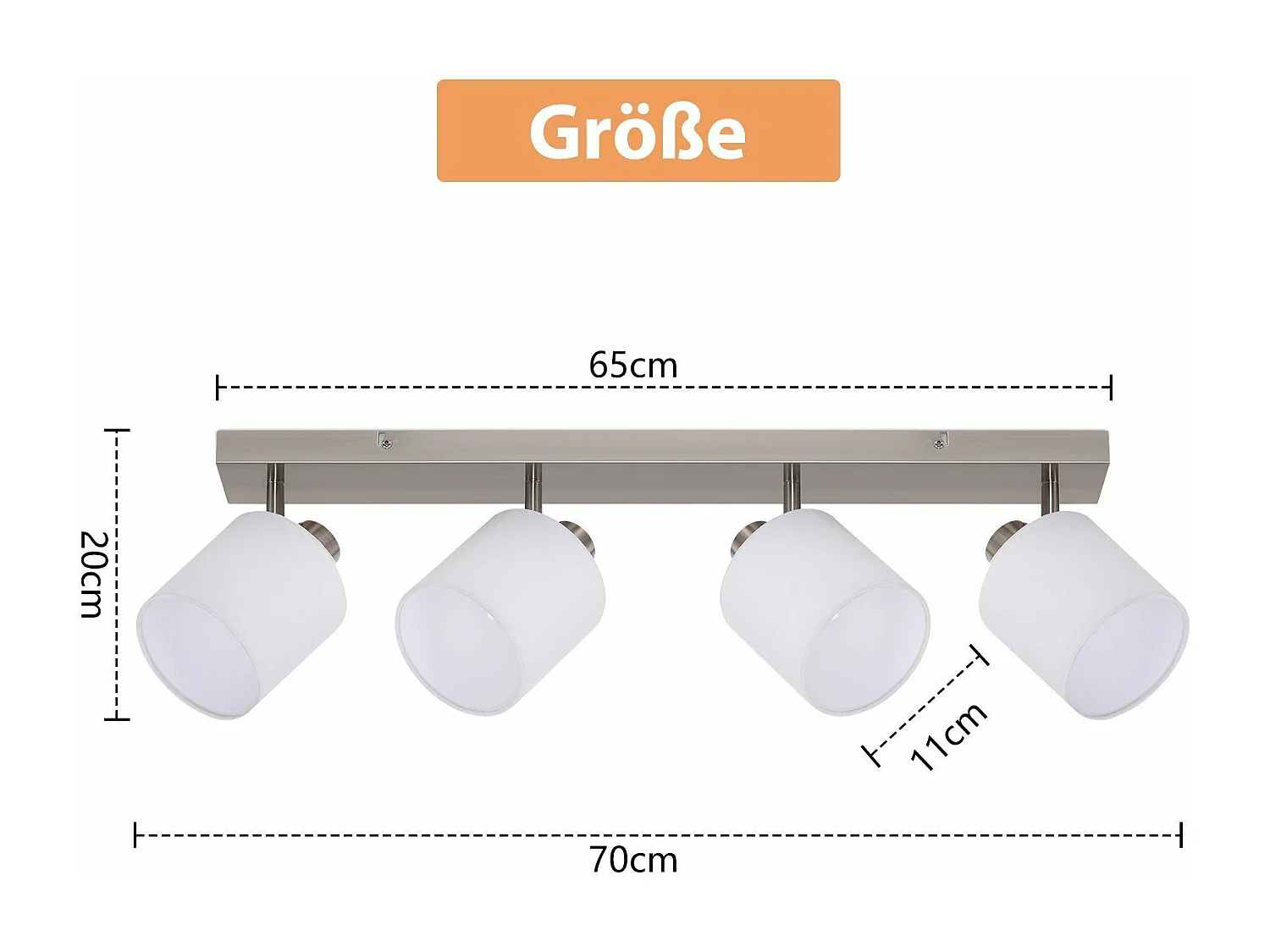 NETTLIFE Opbouwspot 4-lichts nikkel E14 Fitting met Stof Lampkap 350° draaibar Plafondspot Vintage Keukenlamp Max. 25W