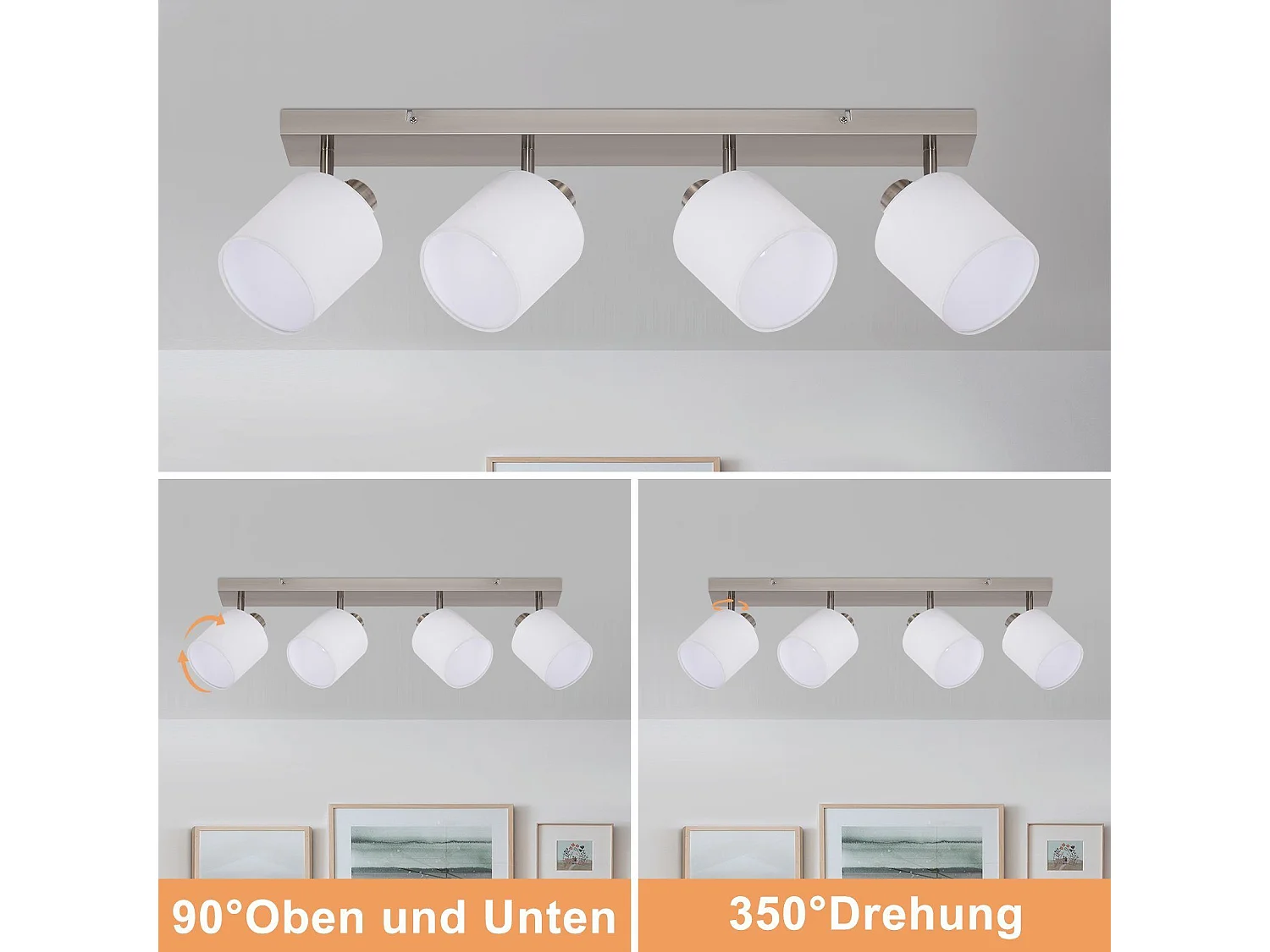 NETTLIFE 4 Spots de plafond salon moderne E14 argent pivotant à 350°MAX.25W lampe écran en tissu pour chambre cuisine couloir (sans ampoule)