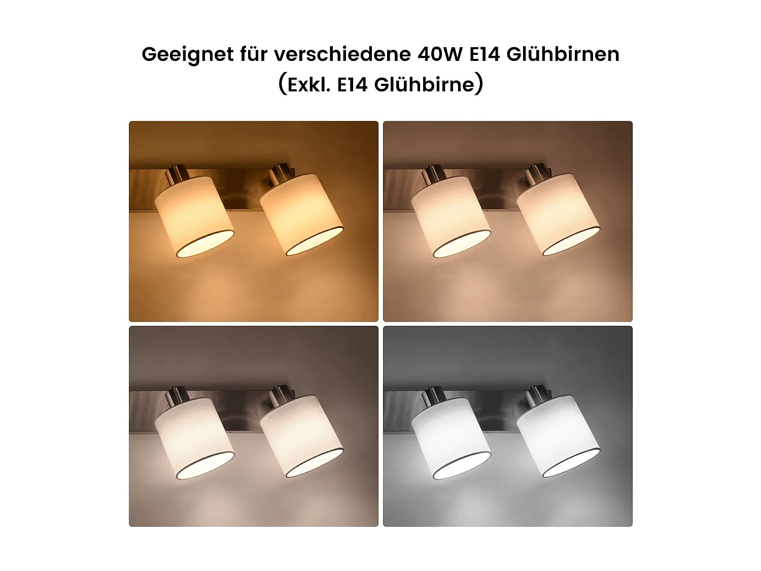 NETTLIFE 4 Spots de plafond salon moderne E14 argent pivotant à 350°MAX.25W lampe écran en tissu pour chambre cuisine couloir (sans ampoule)