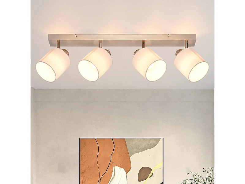 NETTLIFE 4 Nowoczesne reflektory sufitowe do salonu E14 srebrne obrotowe 350° MAX.25W lampa ekranowa z tkaniny do sypialni, kuchni, przedpokoju (bez żarówki)