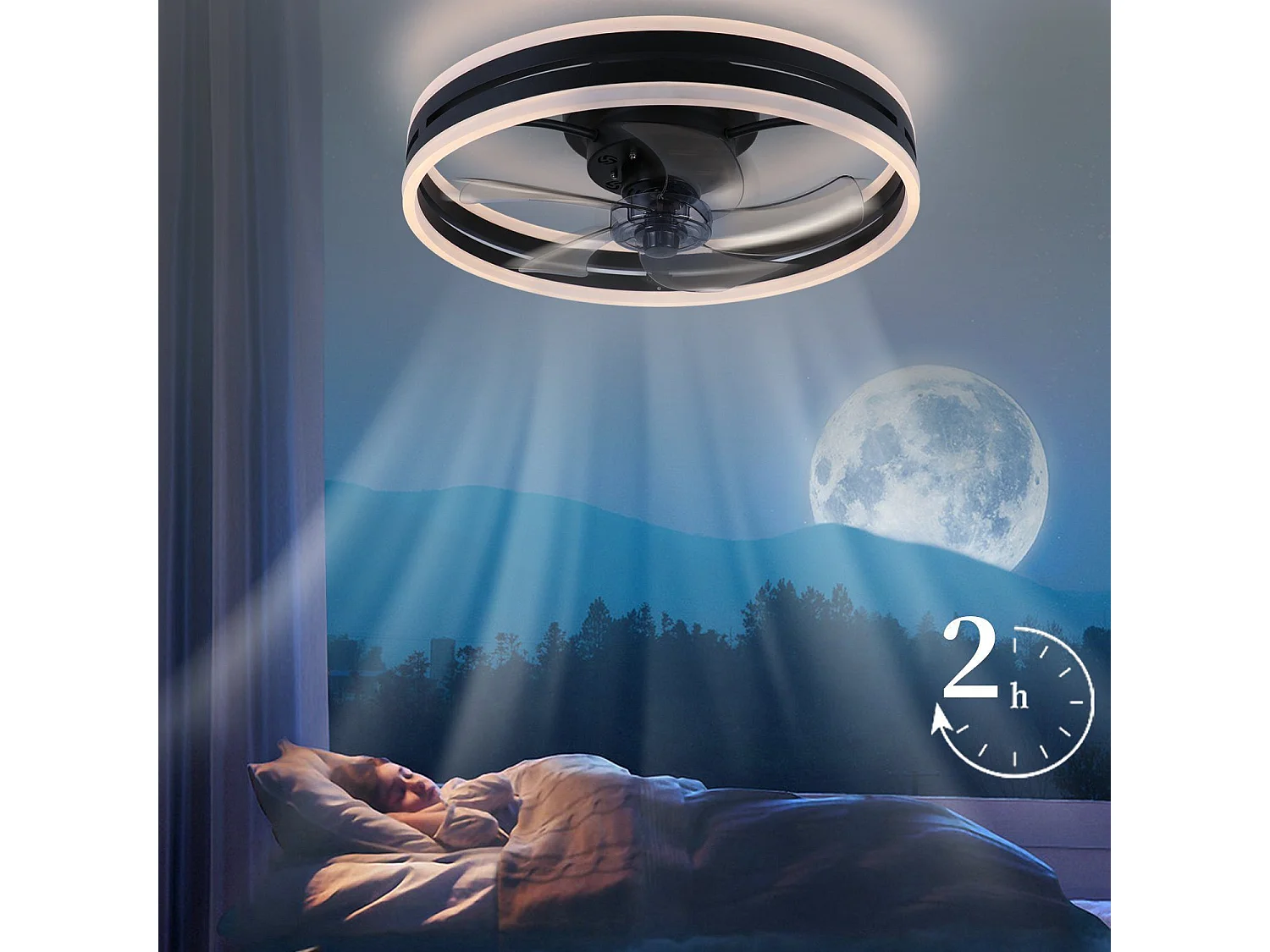 NETTLIFE Ventilateur de plafond avec éclairage LED et télécommande - Silencieux, lampe plafonnier dimmable avec ventilateur, minuterie