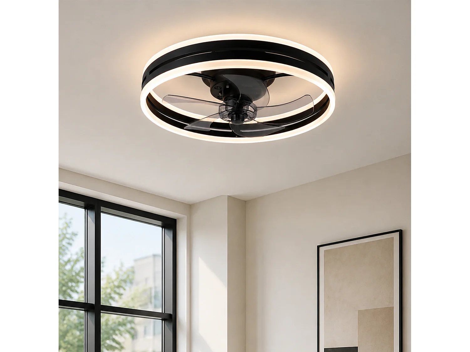 NETTLIFE Ventilateur de plafond avec éclairage LED et télécommande - Silencieux, lampe plafonnier dimmable avec ventilateur, minuterie