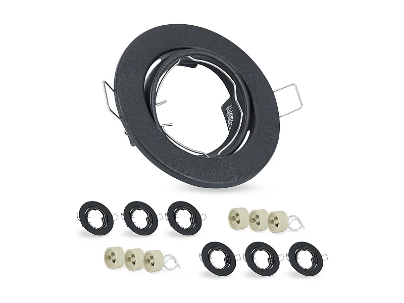 NETTLIFE Kit 6 Spots LED Encastrables GU10 Orientables 30° Ronds Incluant Douille Cadre Halogène Chromé Adapté pour Centre d'Éclairage