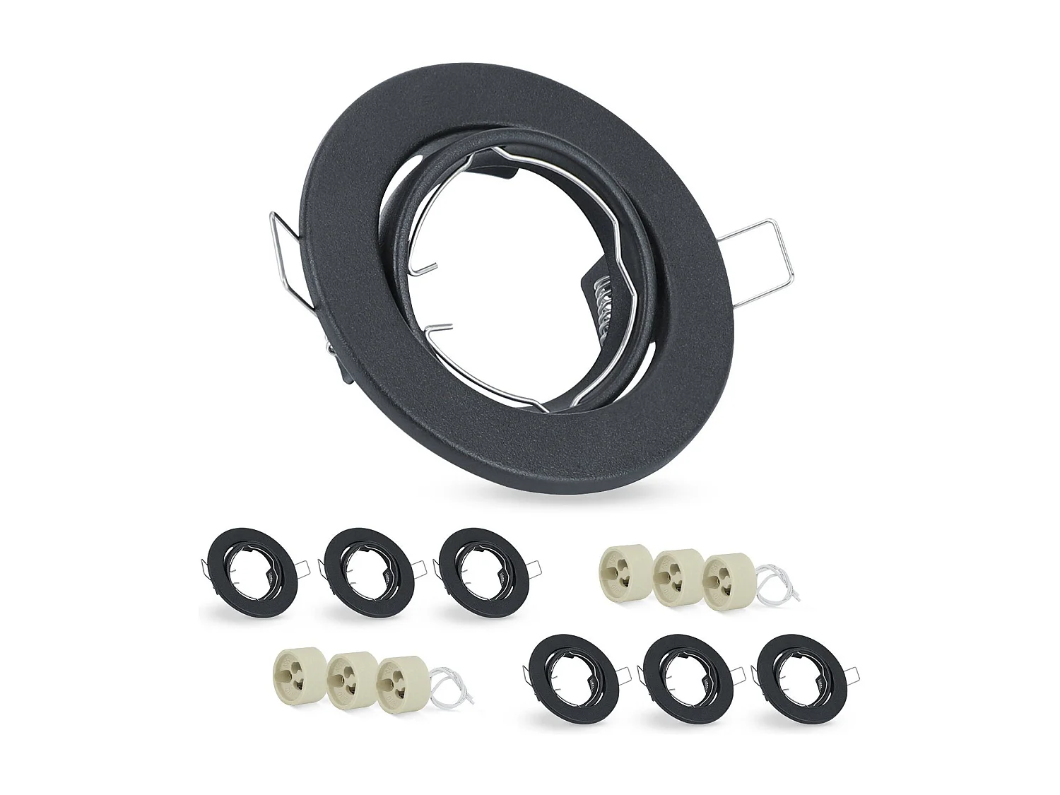 6er Set Gu10 LED Einbaustrahler, 30° schwenkbar, rund, inkl. Fassung, Chromrahmen für Halogenlampen, geeignet