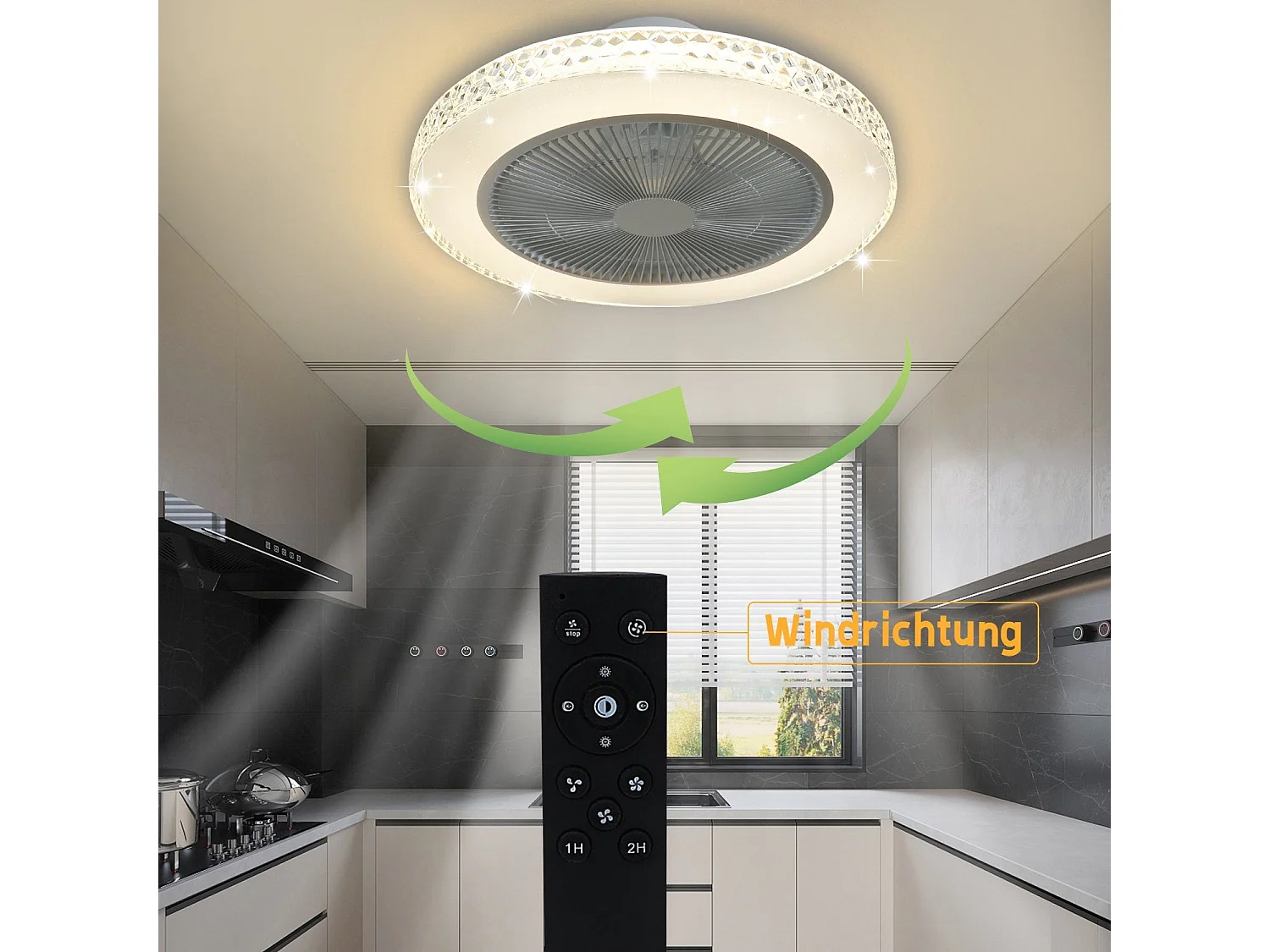 NETTLIFE Ventilateur de plafond avec éclairage LED et télécommande - Silencieux, 48.5CM, gradable, fonction timer, design cristal pour salon/chambre