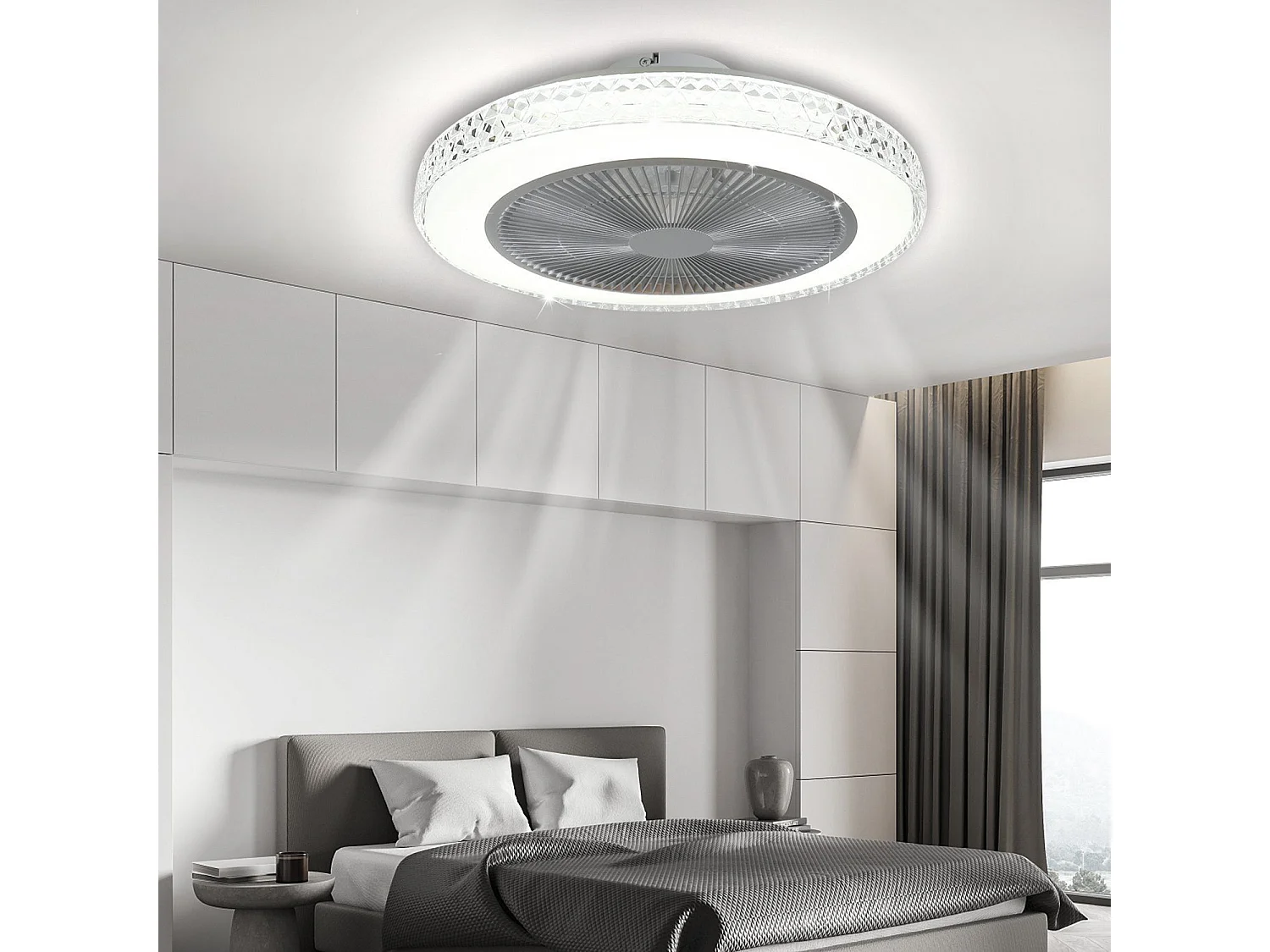NETTLIFE Ventilateur de plafond avec éclairage LED et télécommande - Silencieux, 48.5CM, gradable, fonction timer, design cristal pour salon/chambre