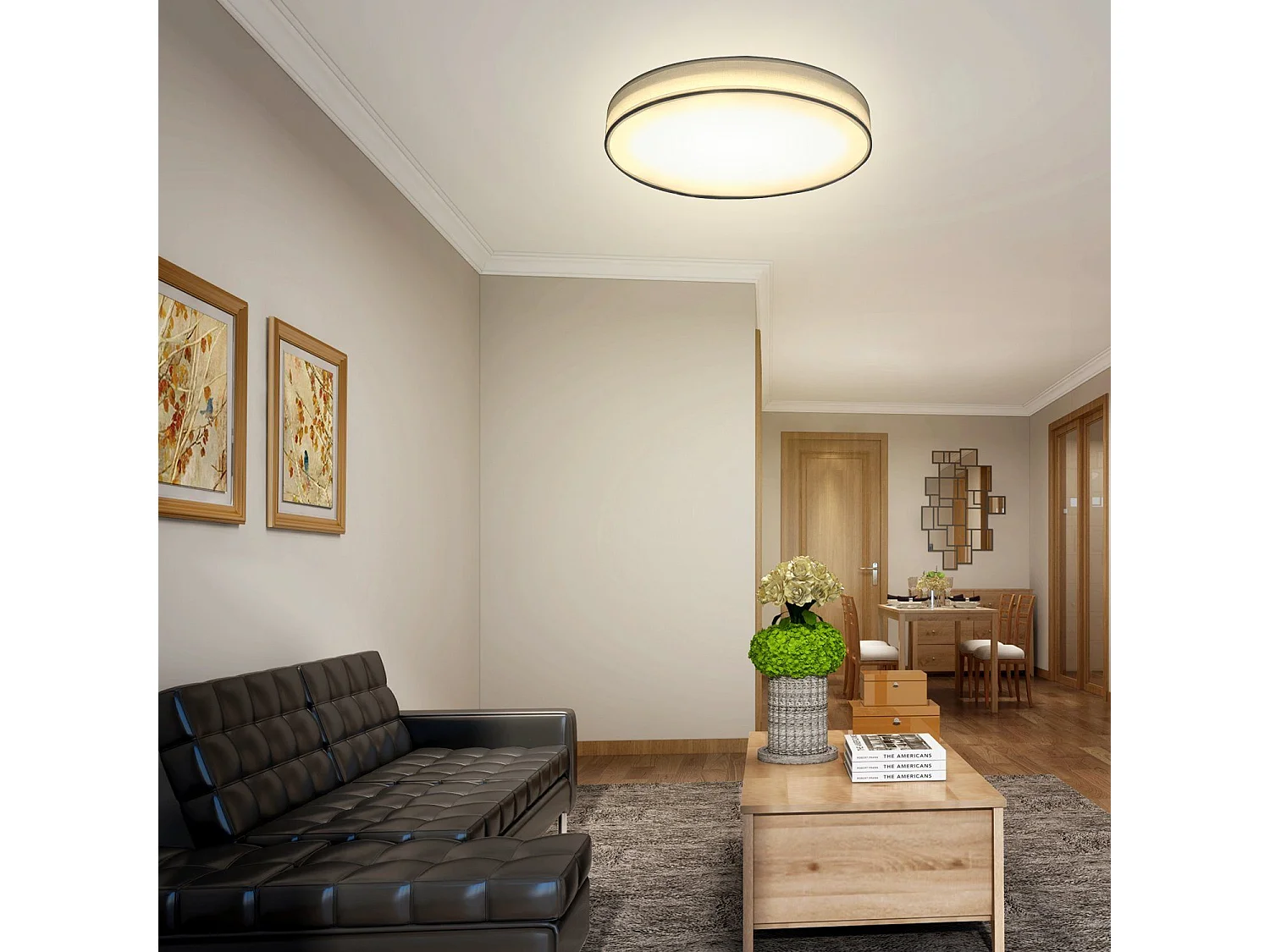 NETTLIFE Plafonnier LED Rond Blanc 30CM Moderne 12W avec Abat-Jour en Tissu 3000K Blanc Chaud pour Salon Chambre