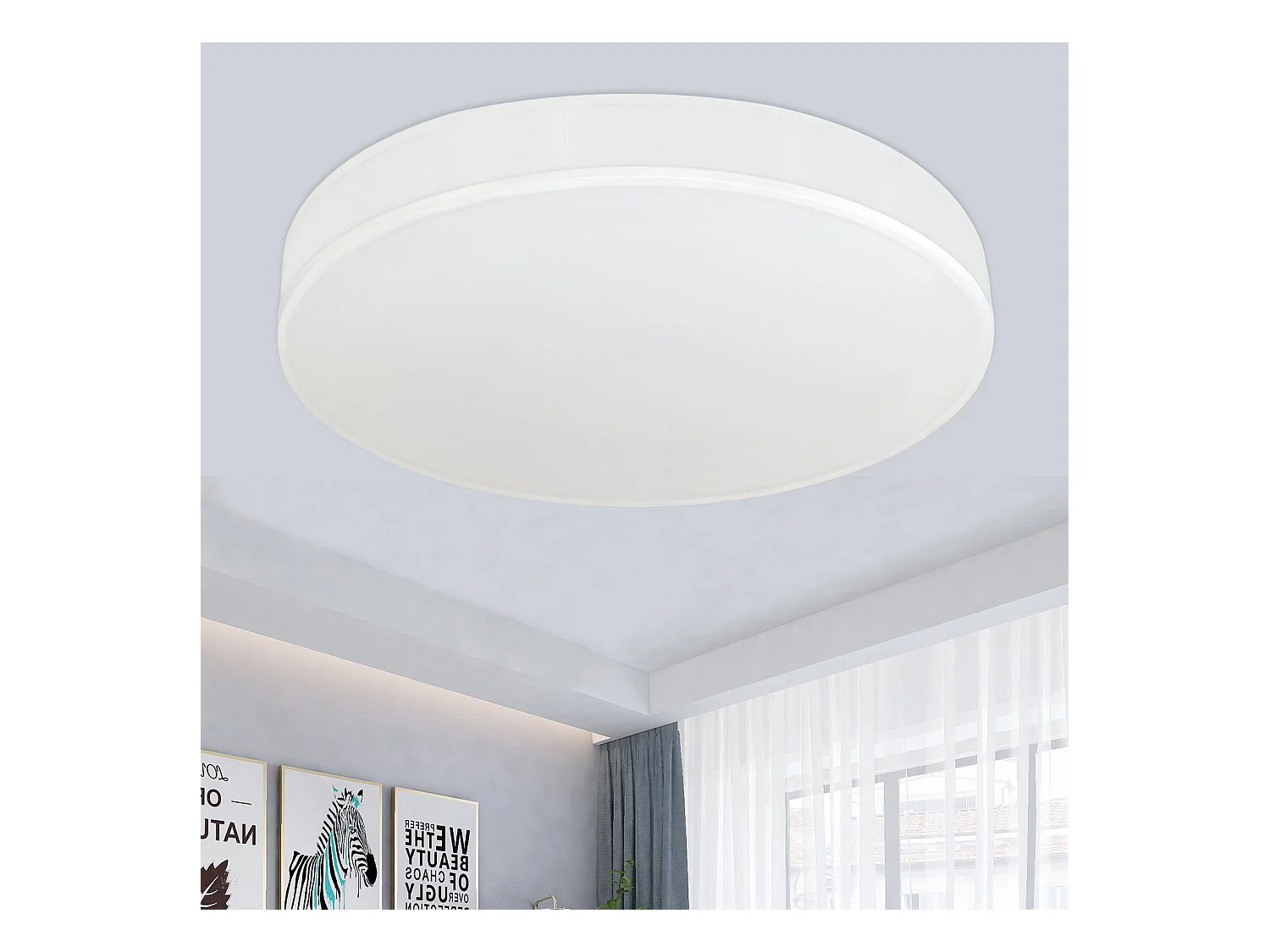 NETTLIFE Plafonnier LED Rond Blanc 30CM Moderne 12W avec Abat-Jour en Tissu 3000K Blanc Chaud pour Salon Chambre