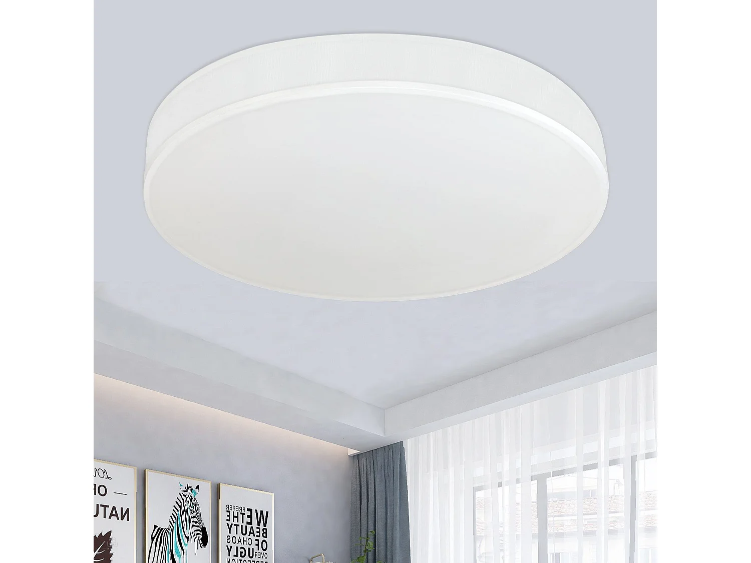 NETTLIFE Plafonnier LED Rond Blanc 30CM Moderne 12W avec Abat-Jour en Tissu 3000K Blanc Chaud pour Salon Chambre