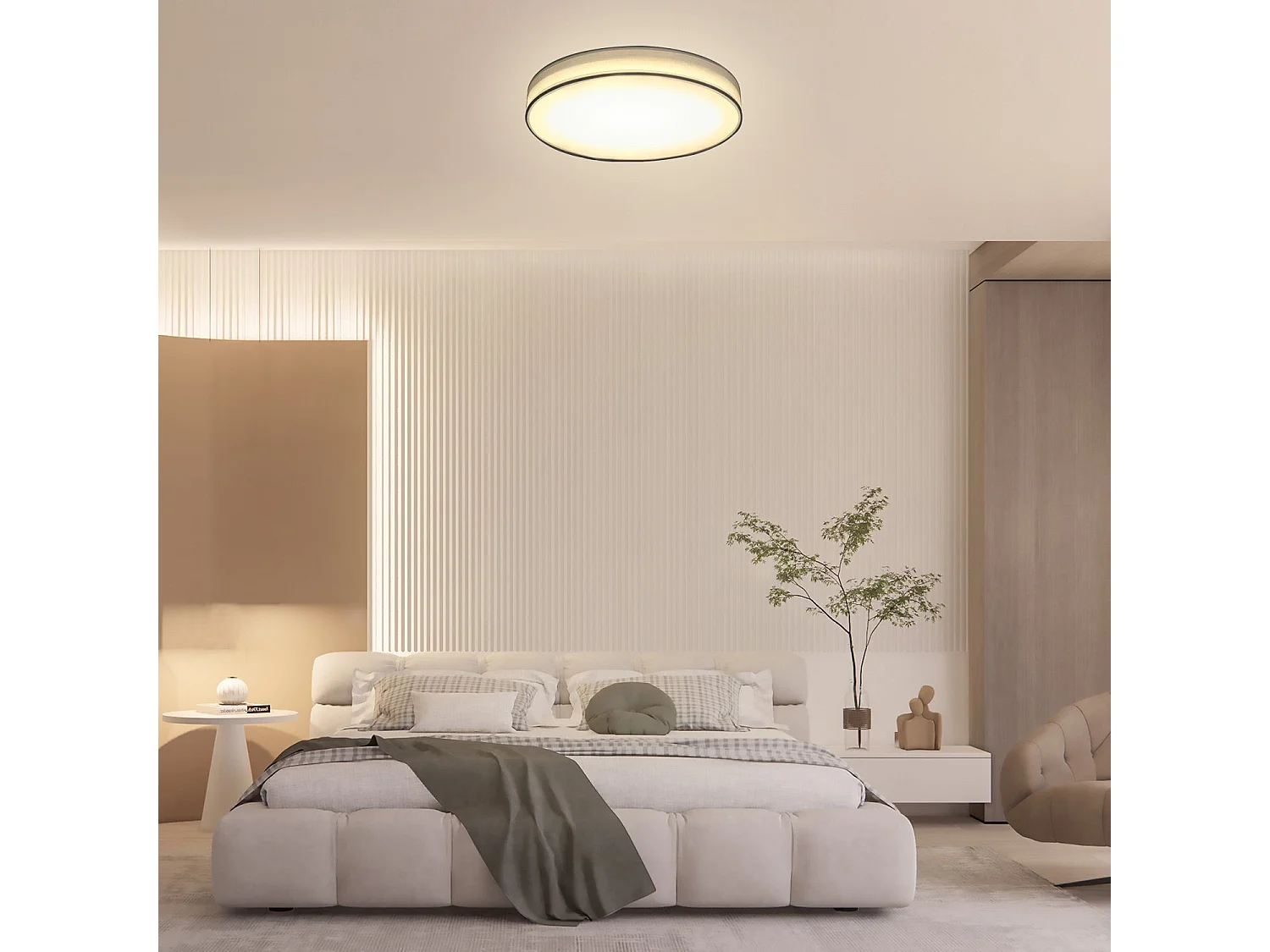 NETTLIFE Plafonnier LED Rond Blanc 30CM Moderne 12W avec Abat-Jour en Tissu 3000K Blanc Chaud pour Salon Chambre
