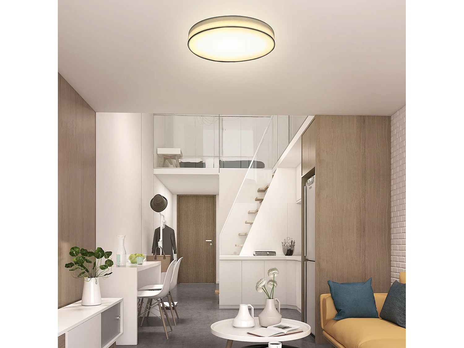 NETTLIFE Plafonnier LED Rond Blanc 30CM Moderne 12W avec Abat-Jour en Tissu 3000K Blanc Chaud pour Salon Chambre