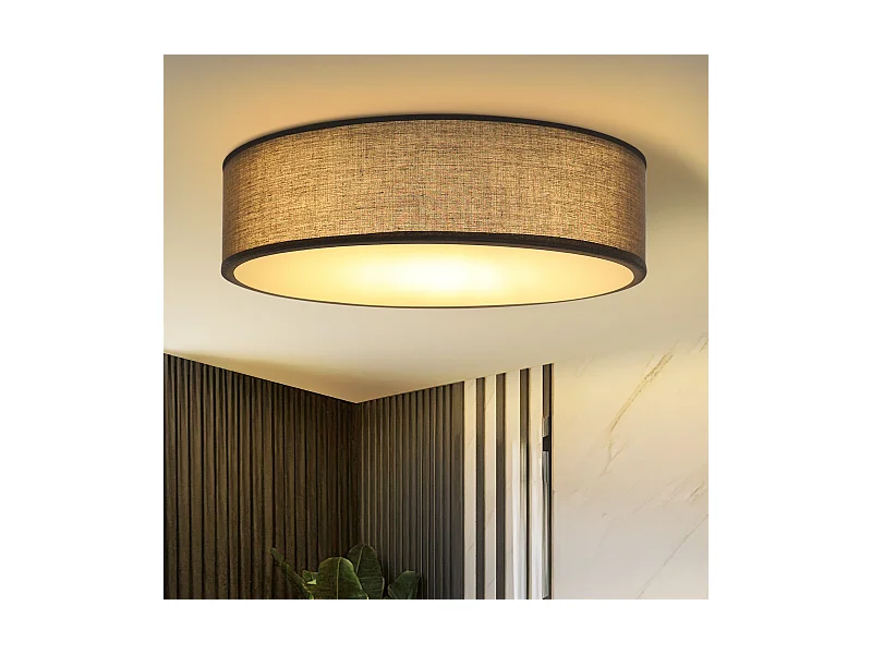 NETTLIFE Deckenleuchte 30 cm, E27, rund, grauer Stoff, 1 Glühbirne, moderne Schlafzimmerlampe, max. 40 W, für Wohnzimmer, Küche, Flur.