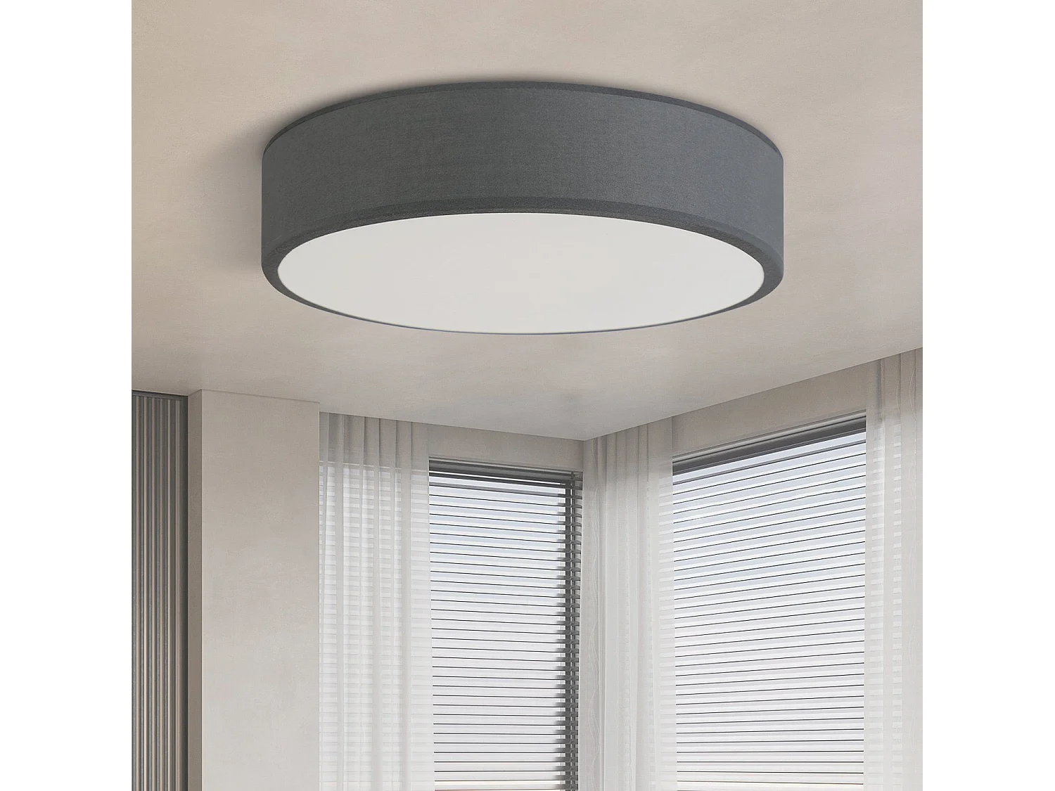 NETTLIFE Plafonnier 30CM E27 Rond Tissu Gris 1 Ampoules Moderne Lampe de Chambre Max.40w pour Salon Cuisine Couloir