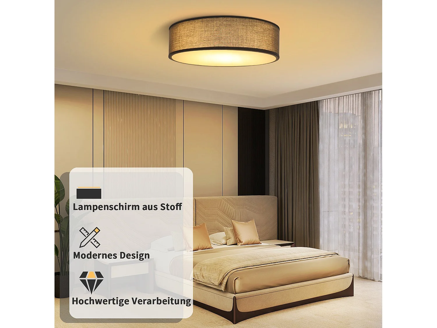 NETTLIFE Plafonnier 30CM E27 Rond Tissu Gris 1 Ampoules Moderne Lampe de Chambre Max.40w pour Salon Cuisine Couloir