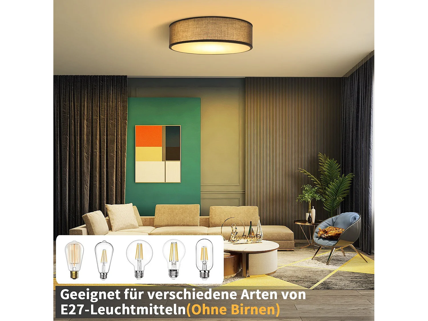 NETTLIFE Plafonnier 30CM E27 Rond Tissu Gris 1 Ampoules Moderne Lampe de Chambre Max.40w pour Salon Cuisine Couloir