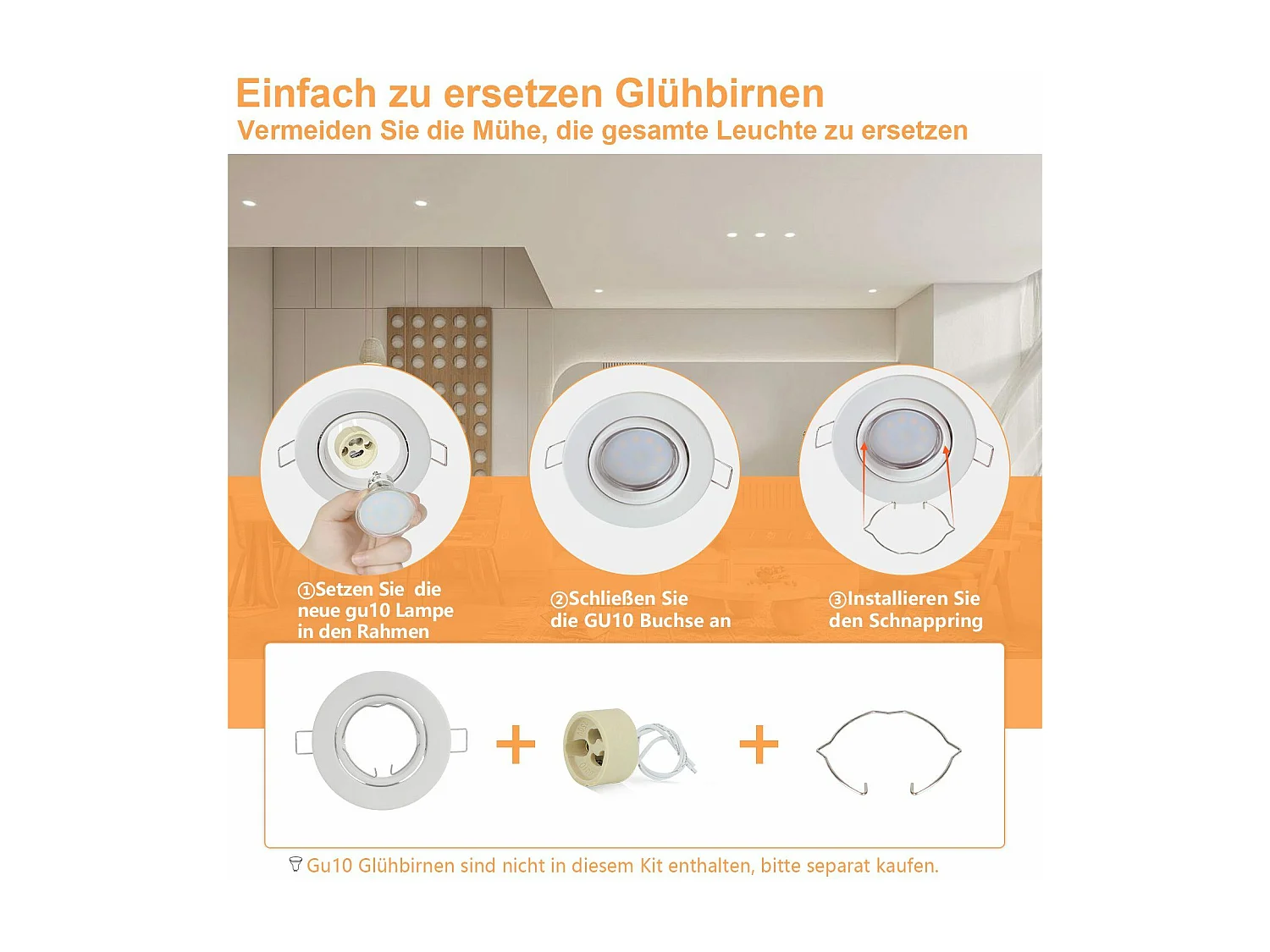 NETTLIFE Kit 12 Spots GU10 Cadre Encastrable Blanc Douilles 230 V 50 mm Métal Orientable 30° pour LED Halogène