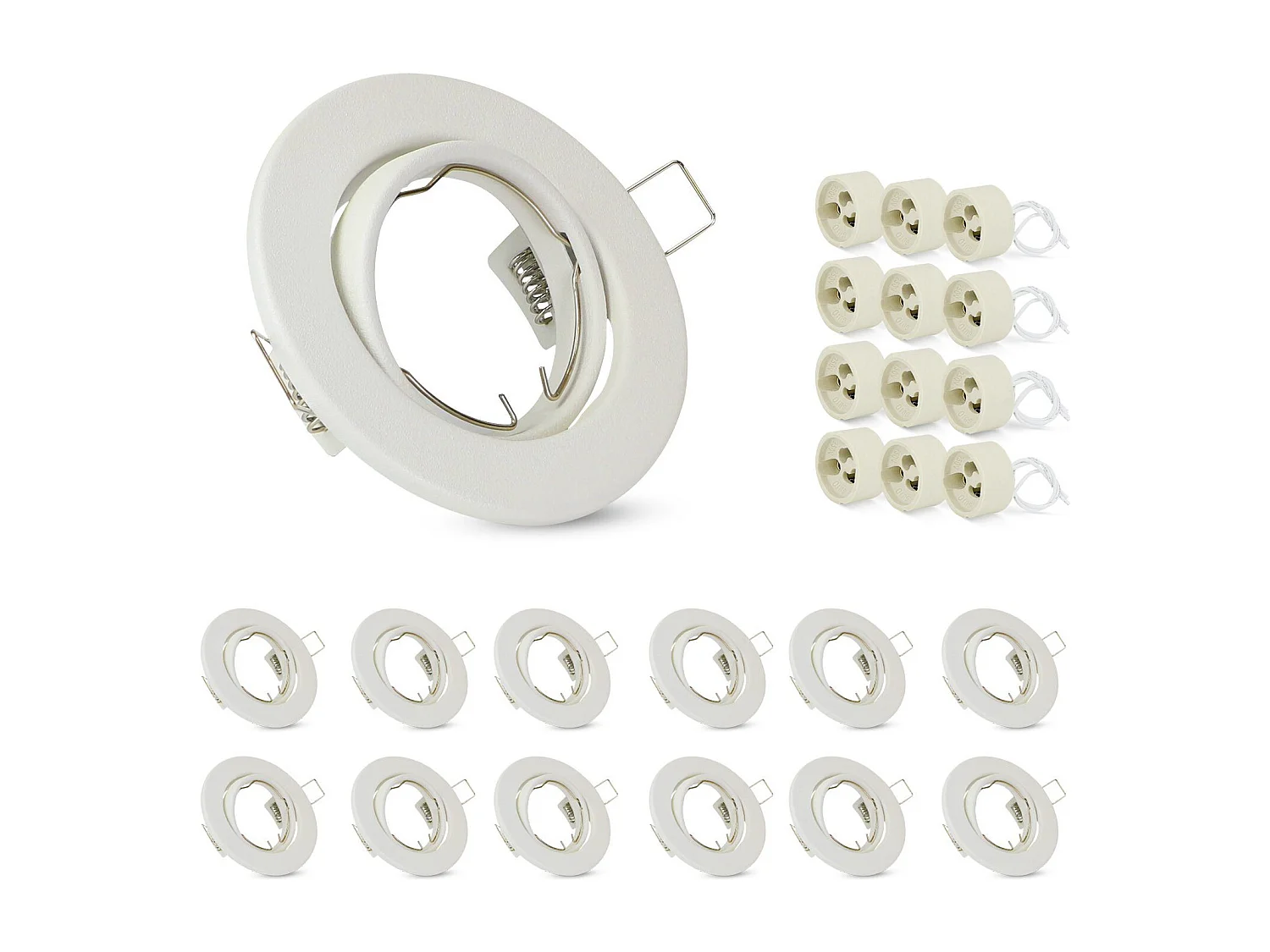 NETTLIFE Kit 12 Spots GU10 Cadre Encastrable Blanc Douilles 230 V 50 mm Métal Orientable 30° pour LED Halogène