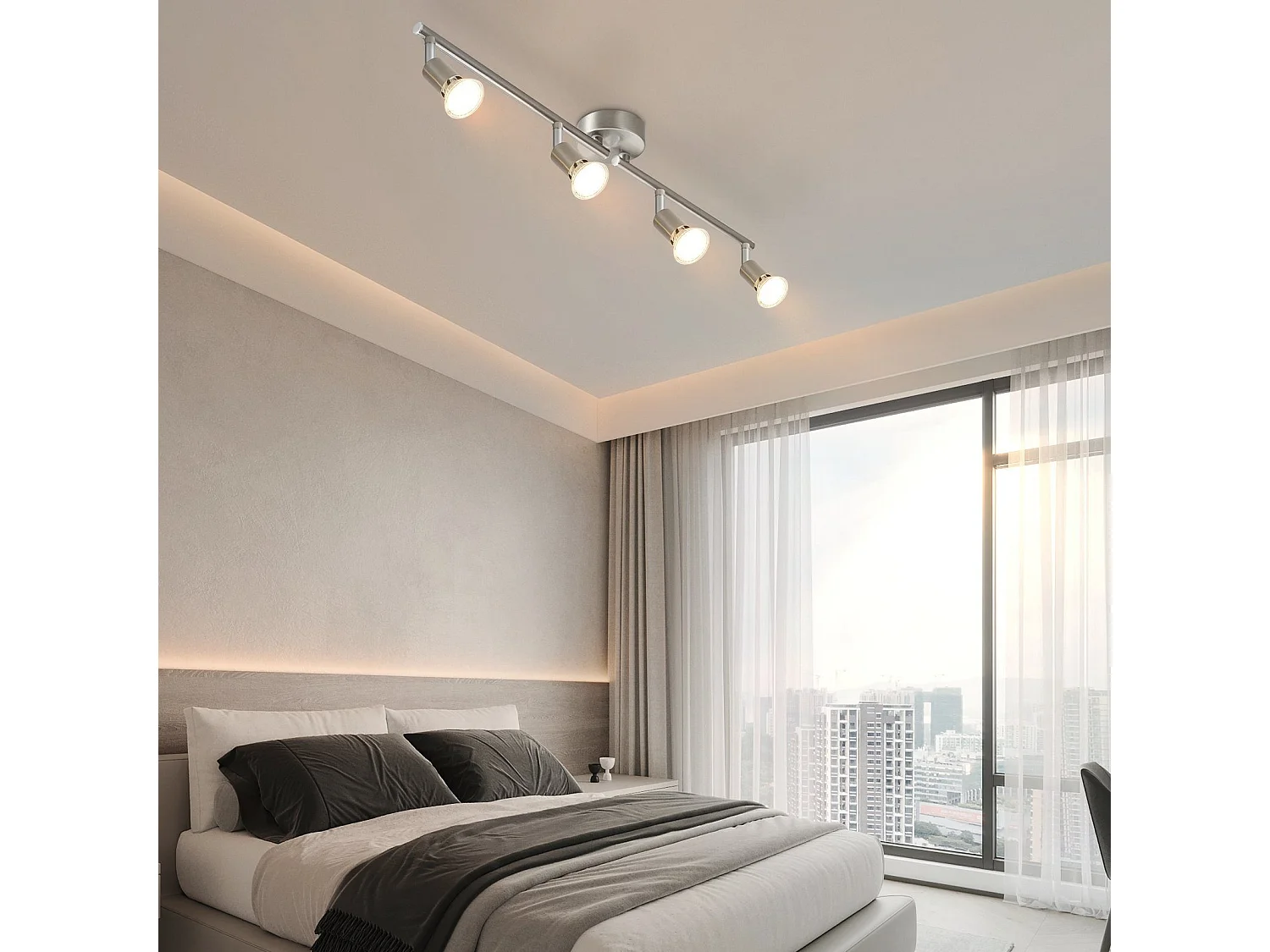 NETTLIFE Opbouwspot Plafondlamp plafondspot met 4 lichtpunten spots zilver opbouwspots L 60 cm draaibar kantelbaar GU10 fitting plafoniere excl. GU10