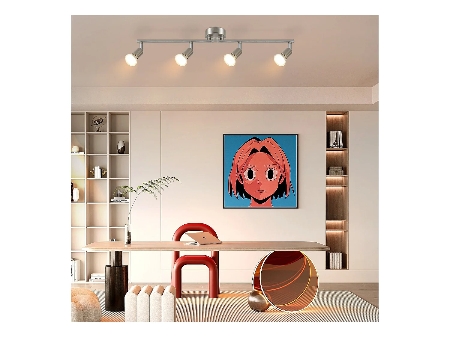 NETTLIFE Opbouwspot Plafondlamp plafondspot met 4 lichtpunten spots zilver opbouwspots L 60 cm draaibar kantelbaar GU10 fitting plafoniere excl. GU10