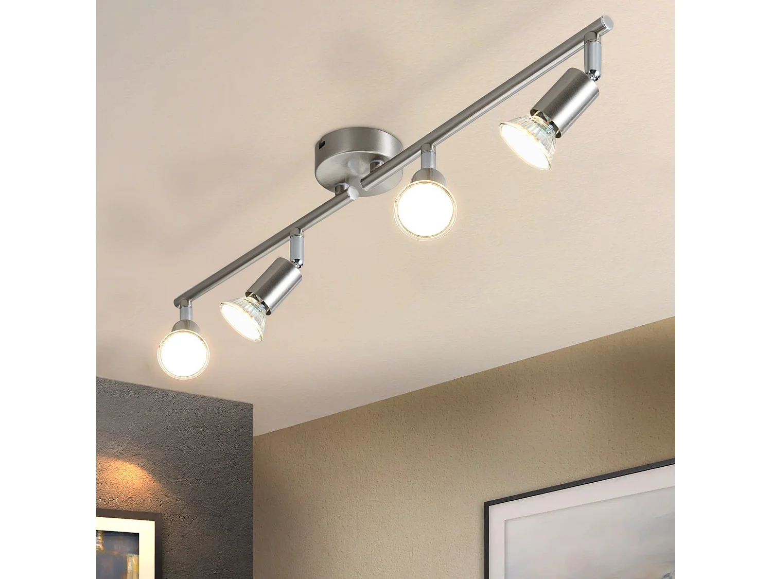 NETTLIFE Opbouwspot Plafondlamp plafondspot met 4 lichtpunten spots zilver opbouwspots L 60 cm draaibar kantelbaar GU10 fitting plafoniere excl. GU10