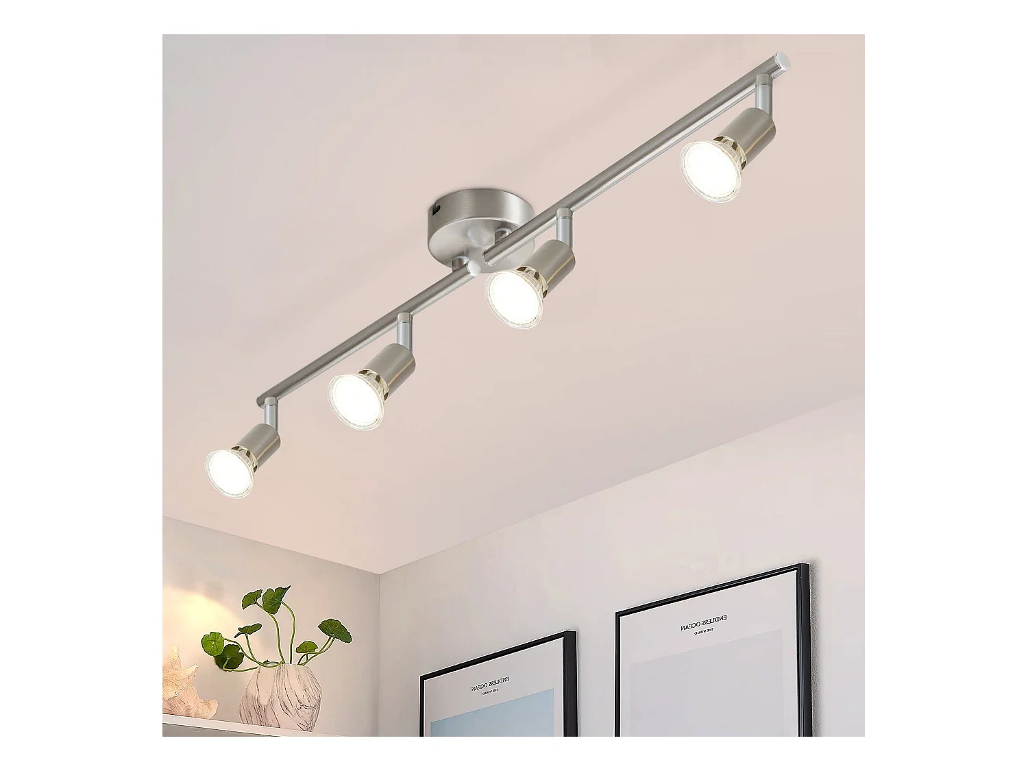 NETTLIFE 4 Spots de plafond salon moderne GU10 pivotant à 330° lampe rotative en acier inoxydable pour chambre intérieur (sans ampoule)