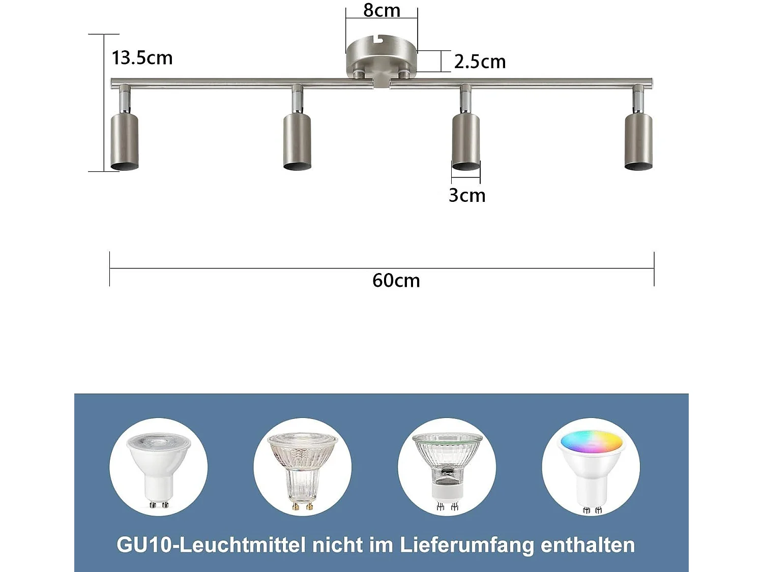 NETTLIFE 4 Spots de plafond salon moderne GU10 pivotant à 330° lampe rotative en acier inoxydable pour chambre intérieur (sans ampoule)