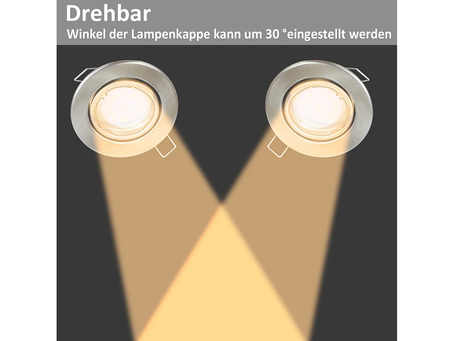 6er-Set Einbaustrahler Gu10 Sockel 230 V Rahmenleuchte 50 mm Aluminium 30° verstellbar Strahler