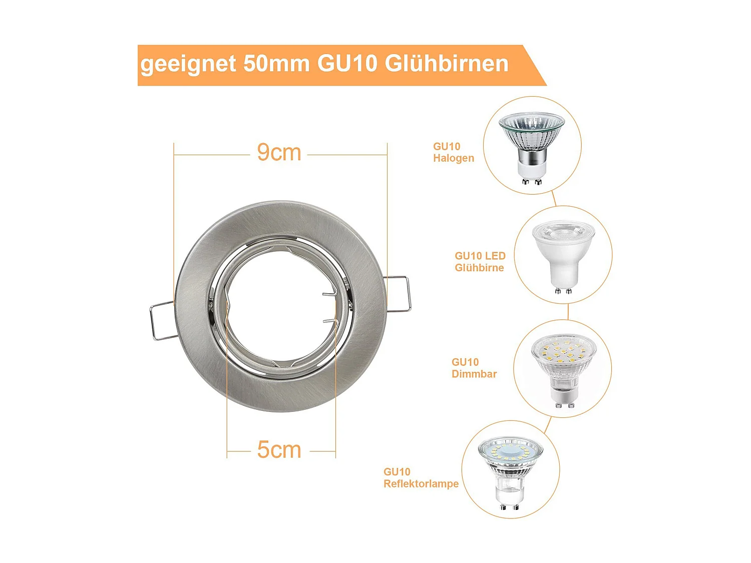 NETTLIFE Kit 6 Spots Encastrables Culot GU10 Cadre 230 V Lumière 50 mm Aluminium Spot Orientable 30° pour Ampoules Halogènes LED