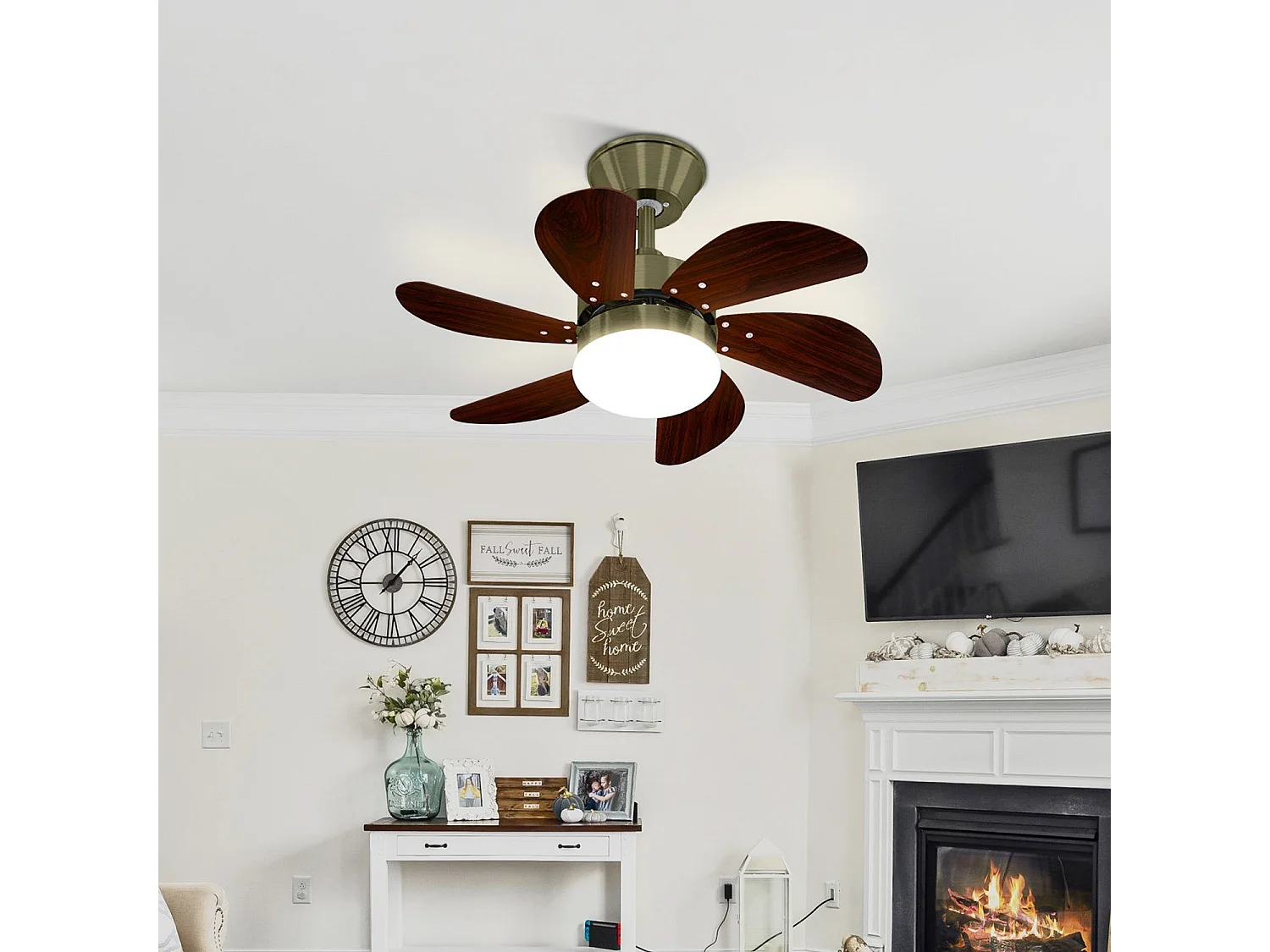 NETTLIFE Ventilateur de plafond blanc avec éclairage, télécommande, silencieux, avec minuterie, 6 pales, pour chambre à coucher