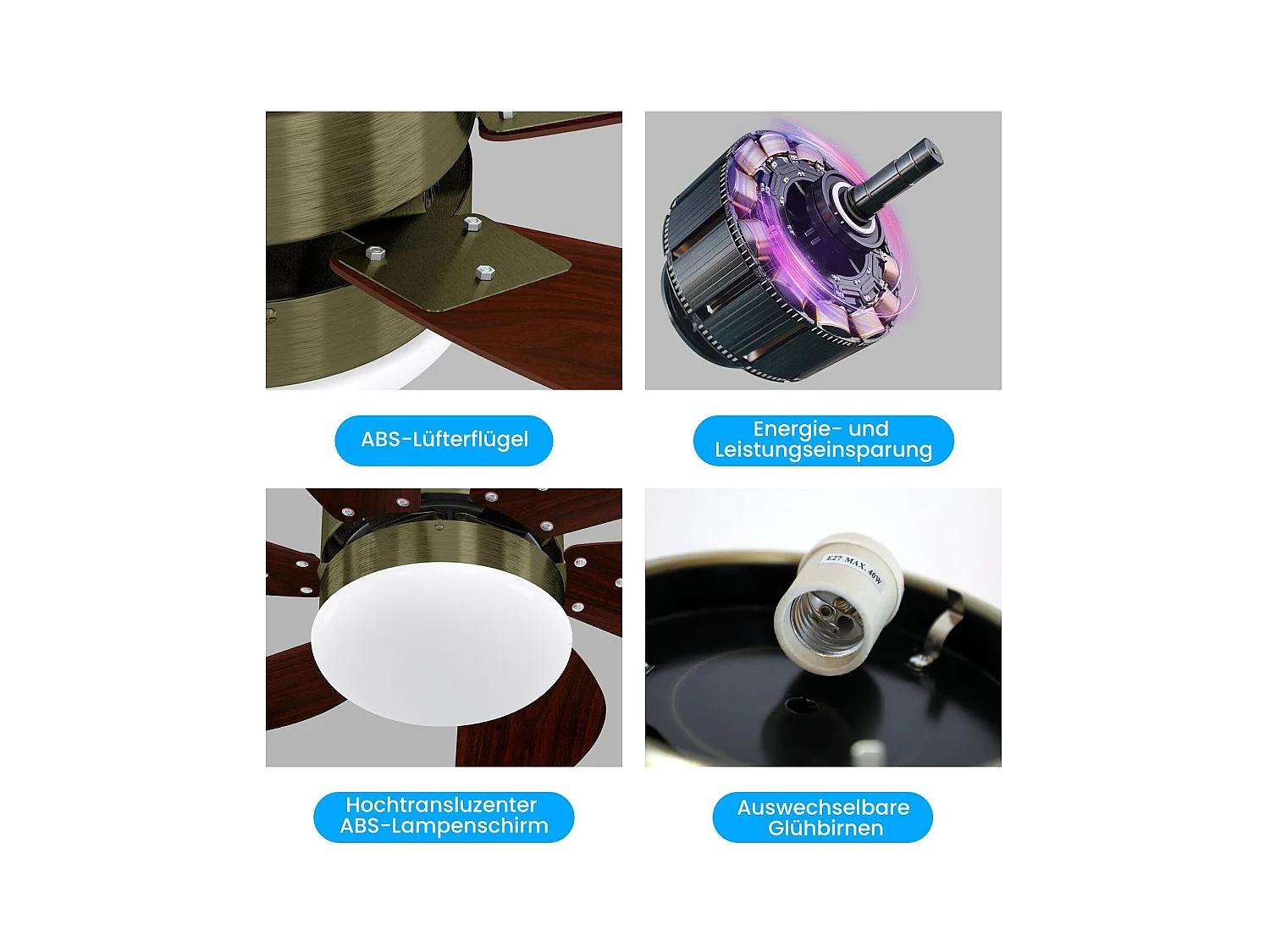 NETTLIFE Ventilateur de plafond blanc avec éclairage, télécommande, silencieux, avec minuterie, 6 pales, pour chambre à coucher