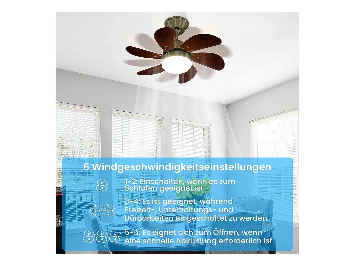 NETTLIFE Ventilateur de plafond blanc avec éclairage, télécommande, silencieux, avec minuterie, 6 pales, pour chambre à coucher