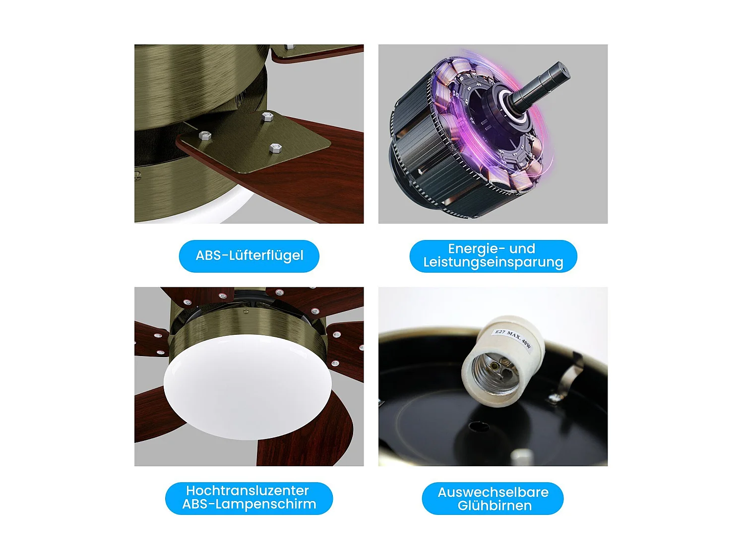 NETTLIFE Ventilateur de plafond blanc avec éclairage, télécommande, silencieux, avec minuterie, 6 pales, pour chambre à coucher