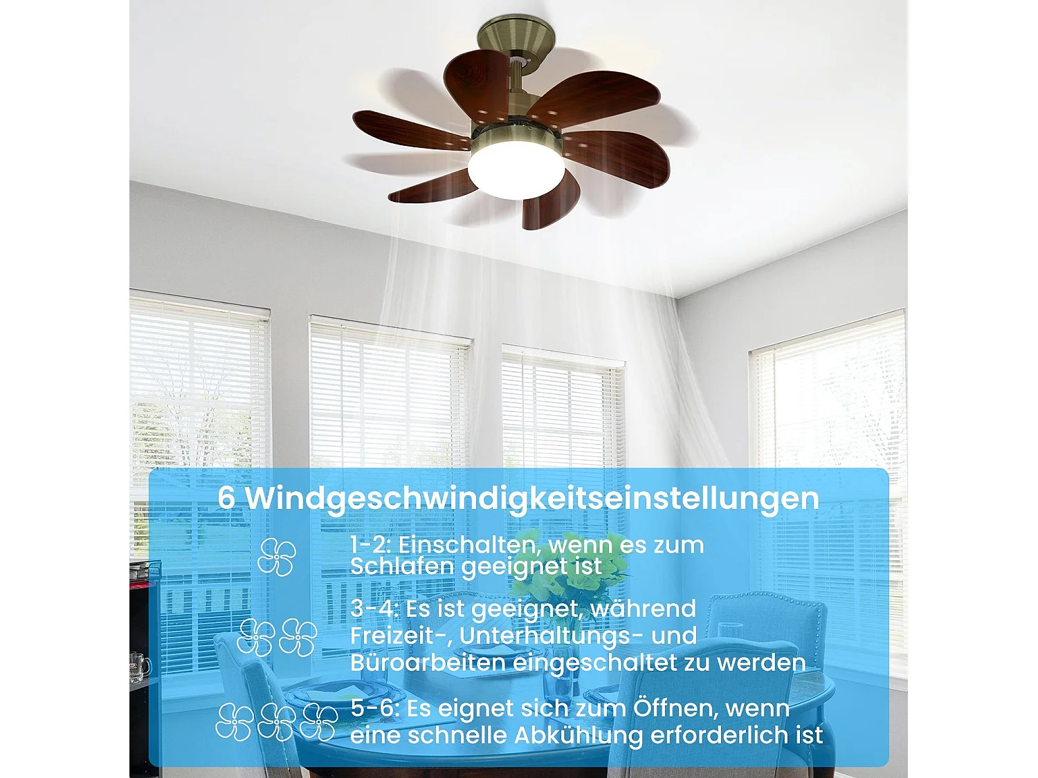 NETTLIFE Ventilateur de plafond marron avec éclairage, télécommande, silencieux, avec minuterie, 6 pales, pour chambre à coucher