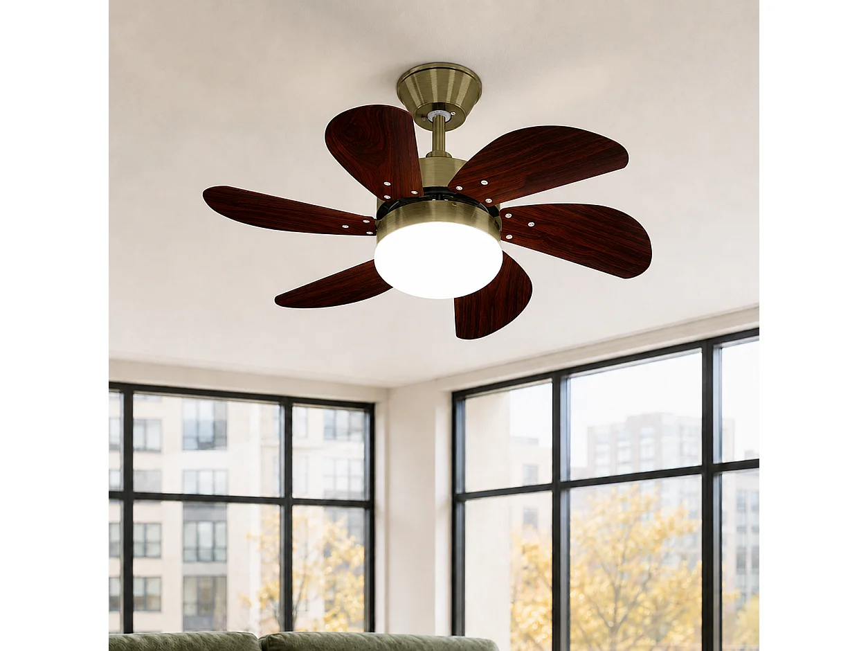 NETTLIFE Ventilateur de plafond marron avec éclairage, télécommande, silencieux, avec minuterie, 6 pales, pour chambre à coucher