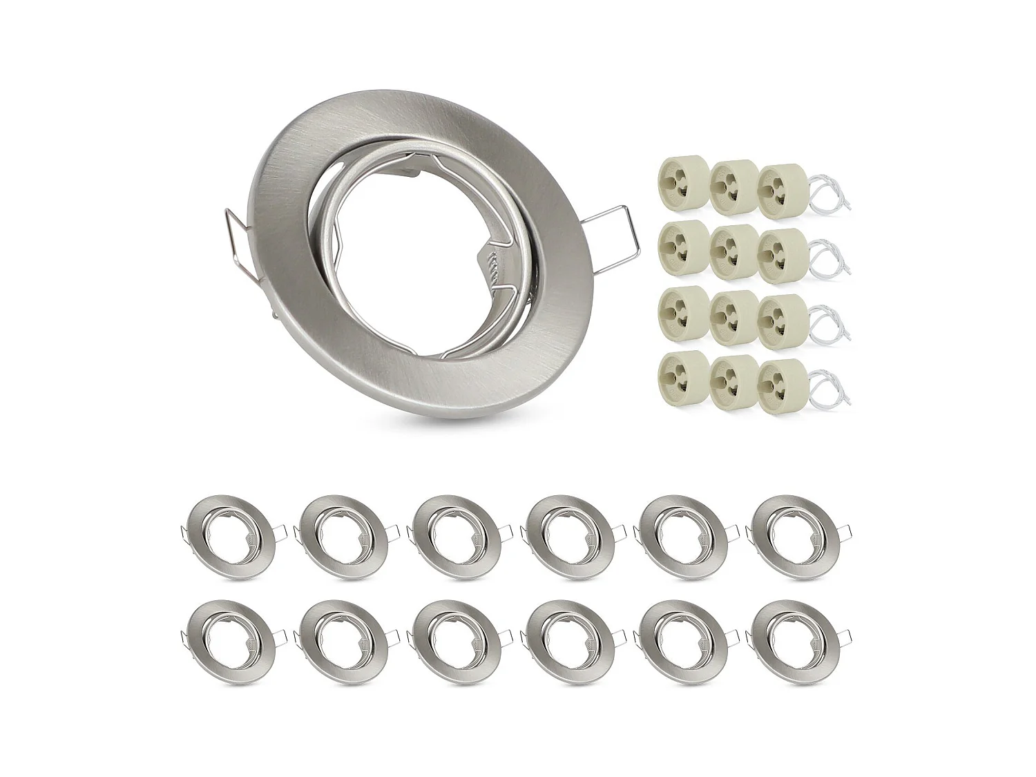NETTLIFE Kit 12 Spots Recessed GU10 Sockets 230 V 50 mm Light Frame Recessed Swivelling 30° for LED Halogen