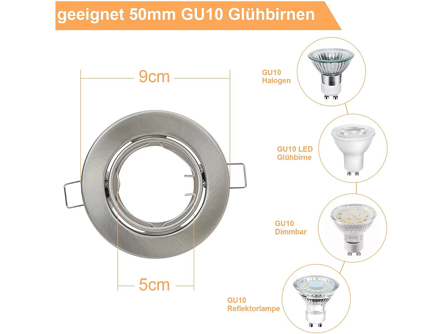 NETTLIFE Kit 12 Spots Recessed GU10 Sockets 230 V 50 mm Light Frame Recessed Swivelling 30° for LED Halogen