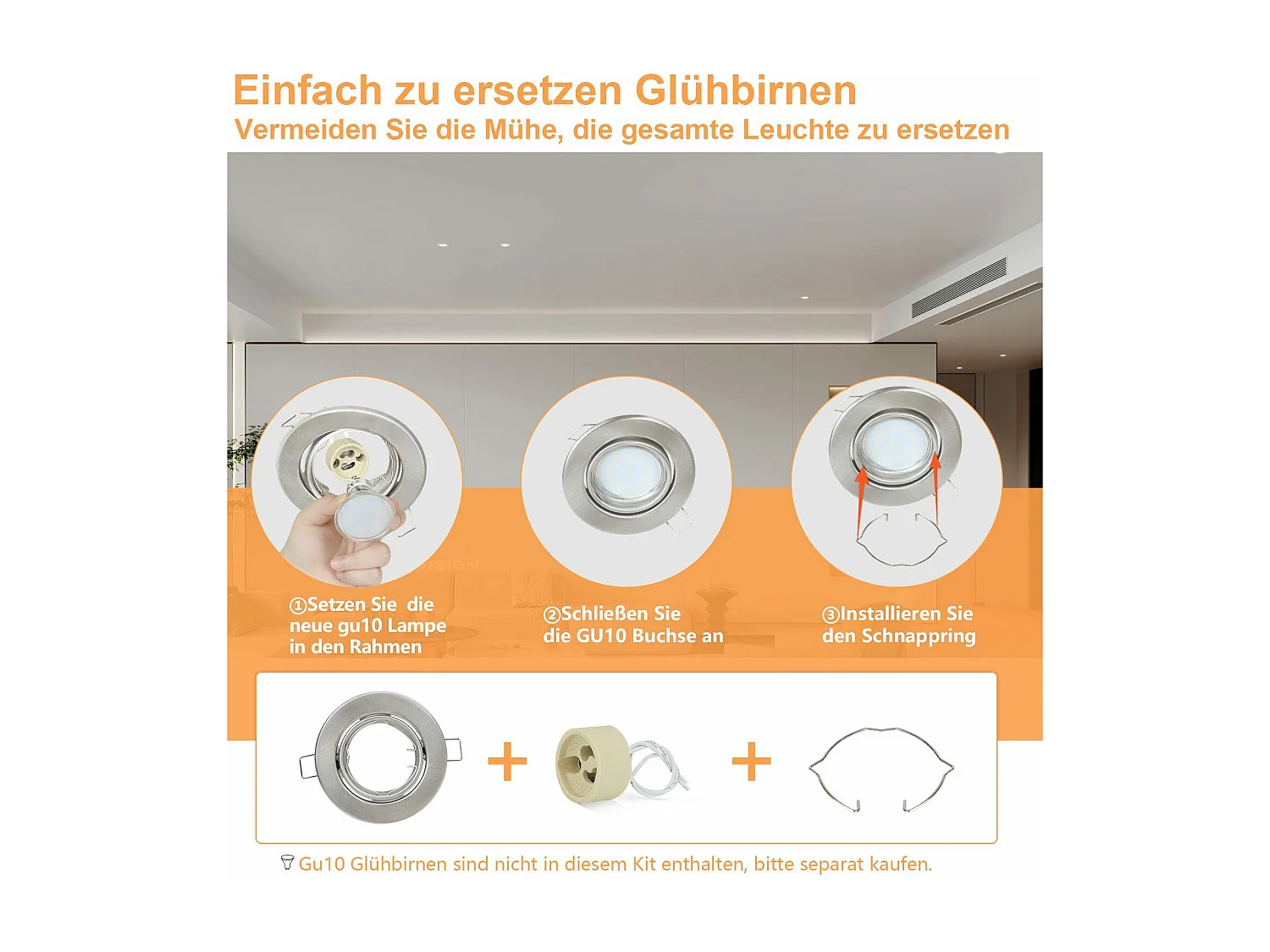 NETTLIFE Kit 12 Spots Recessed GU10 Sockets 230 V 50 mm Light Frame Recessed Swivelling 30° for LED Halogen