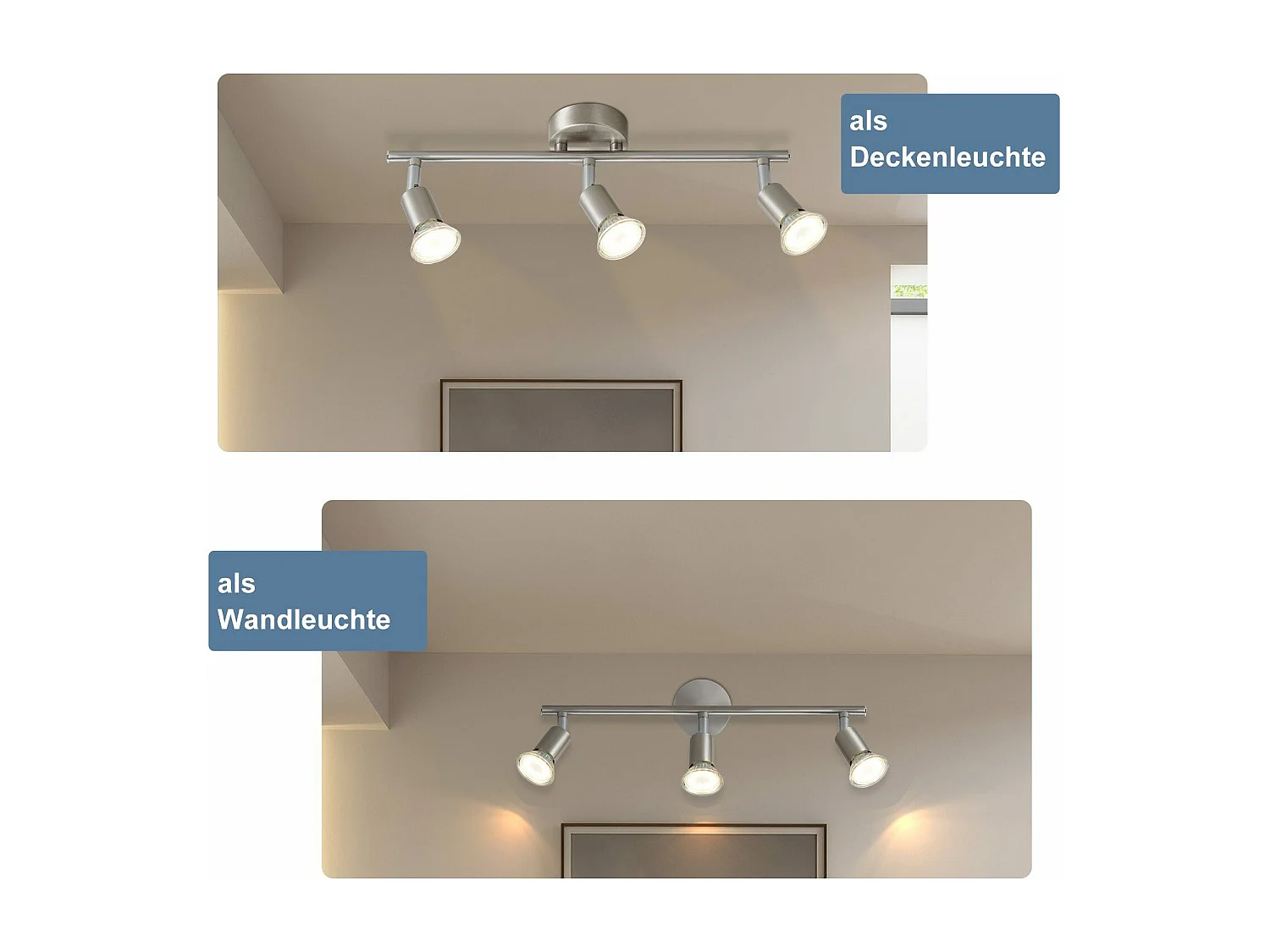 NETTLIFE 3er Modern Flur Deckenstrahler GU10 330° Drehbar Edelstahl Lampe für Wohnzimmer Schlafzimmer Küche (Ohne Leuchtmittel)