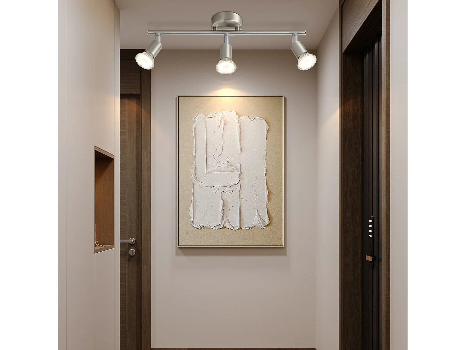 NETTLIFE 3 Spots de plafond couloir moderne GU10 pivotants à 330°lampe rotative en acier inoxydable pour salon chambre cuisine (sans ampoule)