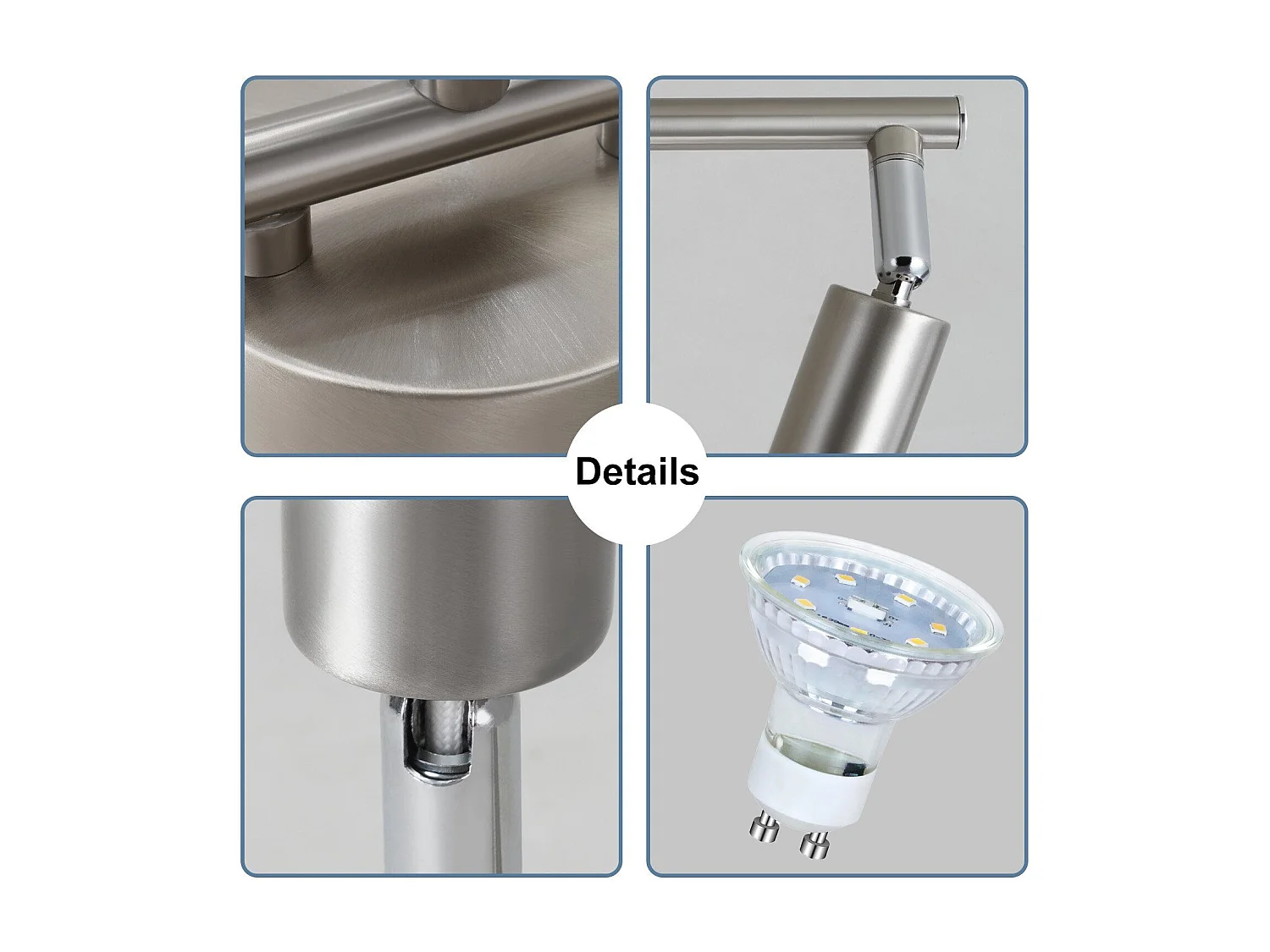 NETTLIFE 3 Spots de plafond couloir moderne GU10 pivotants à 330°lampe rotative en acier inoxydable pour salon chambre cuisine (sans ampoule)