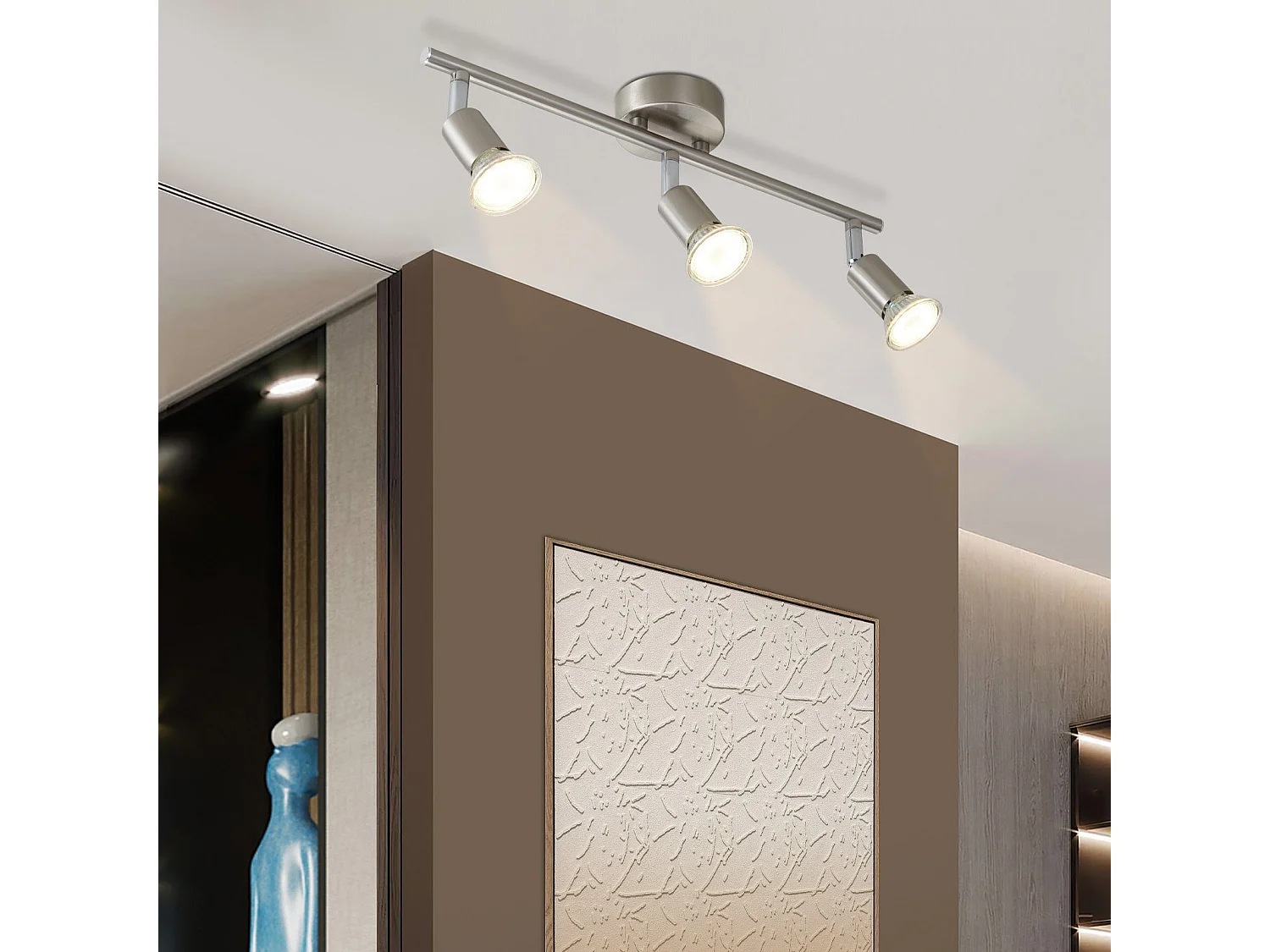 NETTLIFE 3 Spots de plafond couloir moderne GU10 pivotants à 330°lampe rotative en acier inoxydable pour salon chambre cuisine (sans ampoule)